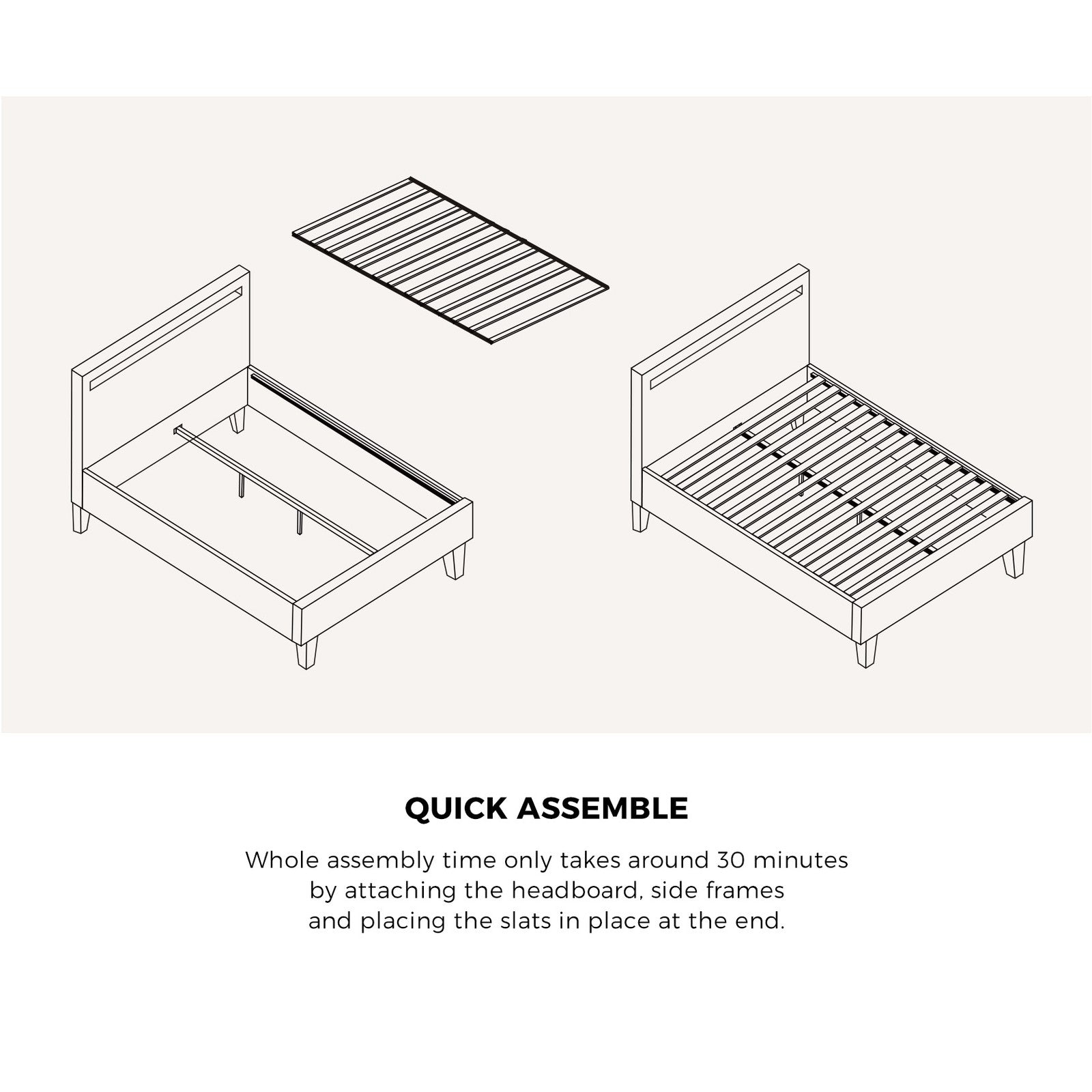 Oikiture Bed Frame RGB LED Queen Double King Wooden Slats Fabric Leather - Sunyee
