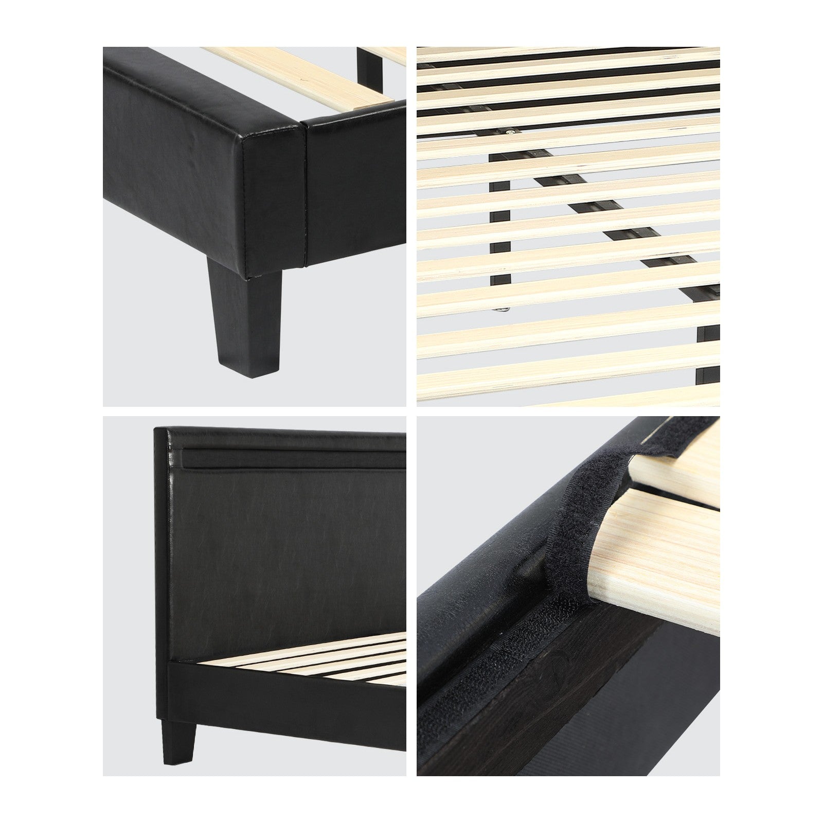 Oikiture Bed Frame RGB LED Queen Double King Wooden Slats Fabric Leather - Sunyee