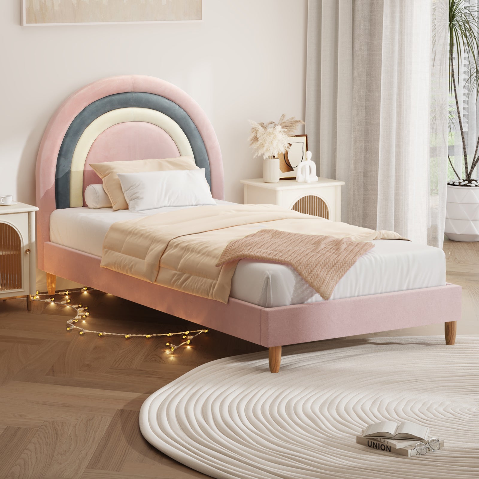 Oikiture Kids Bed Frame Single Size Bed Base Platform