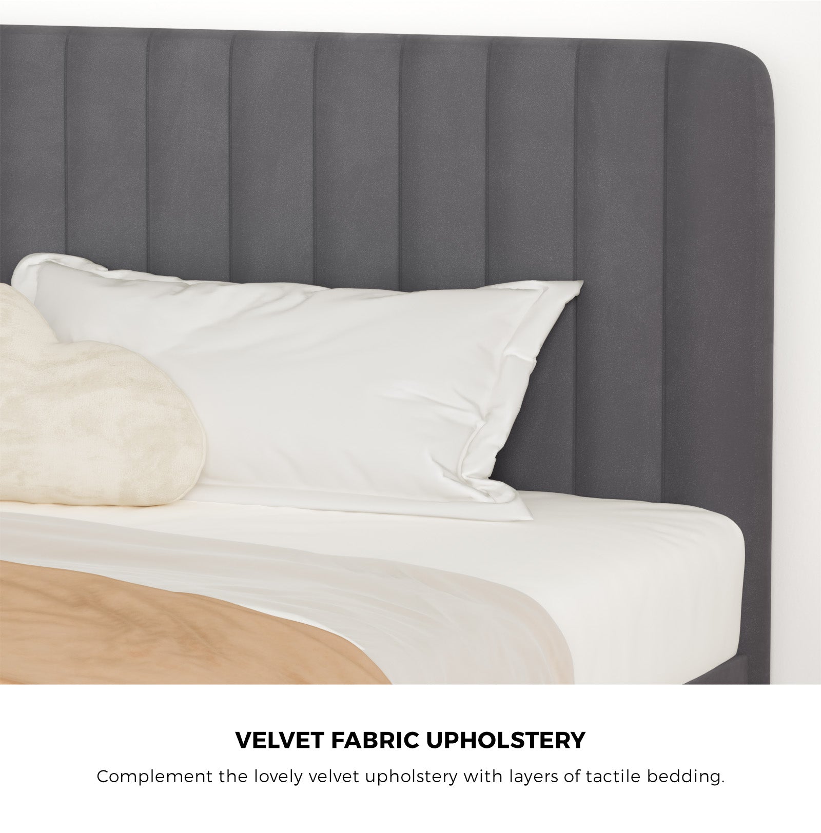 Oikiture Bed Frame Double Size Beds Platform Velvet Fabric Grey ROYO - Sunyee