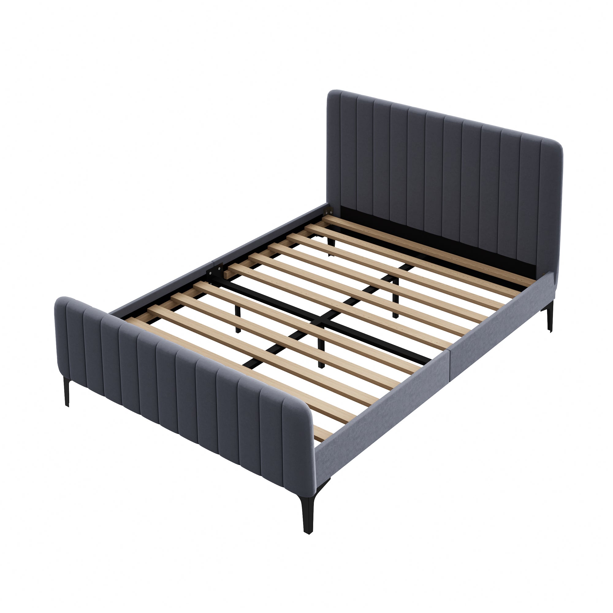Oikiture Bed Frame Double Size Beds Platform Velvet Fabric Grey ROYO - Sunyee
