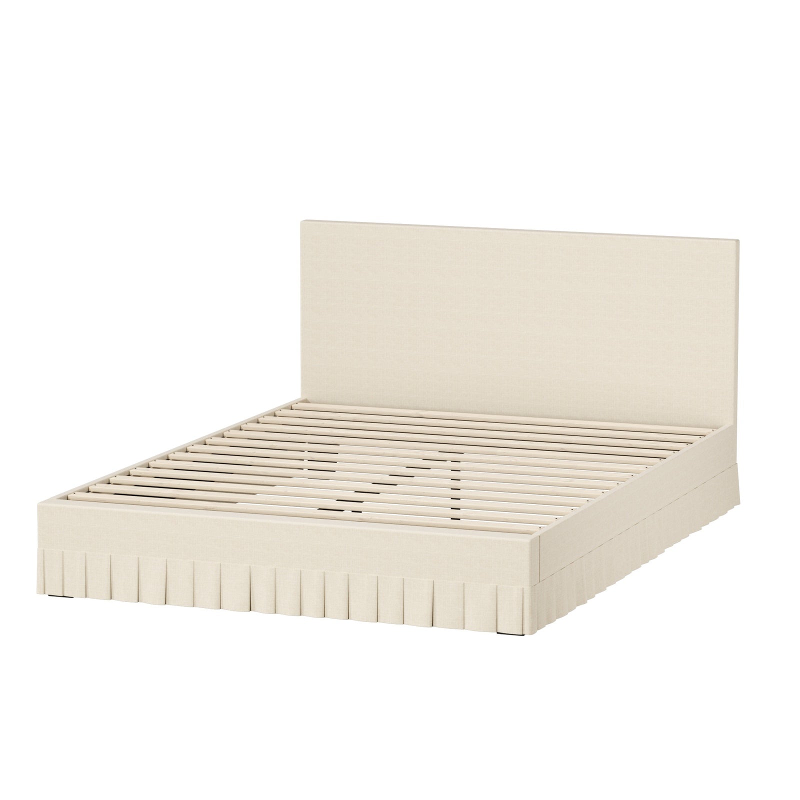 Oikiture Bed Frame Queen Size Upholstered Headboard Platform Base Beige
