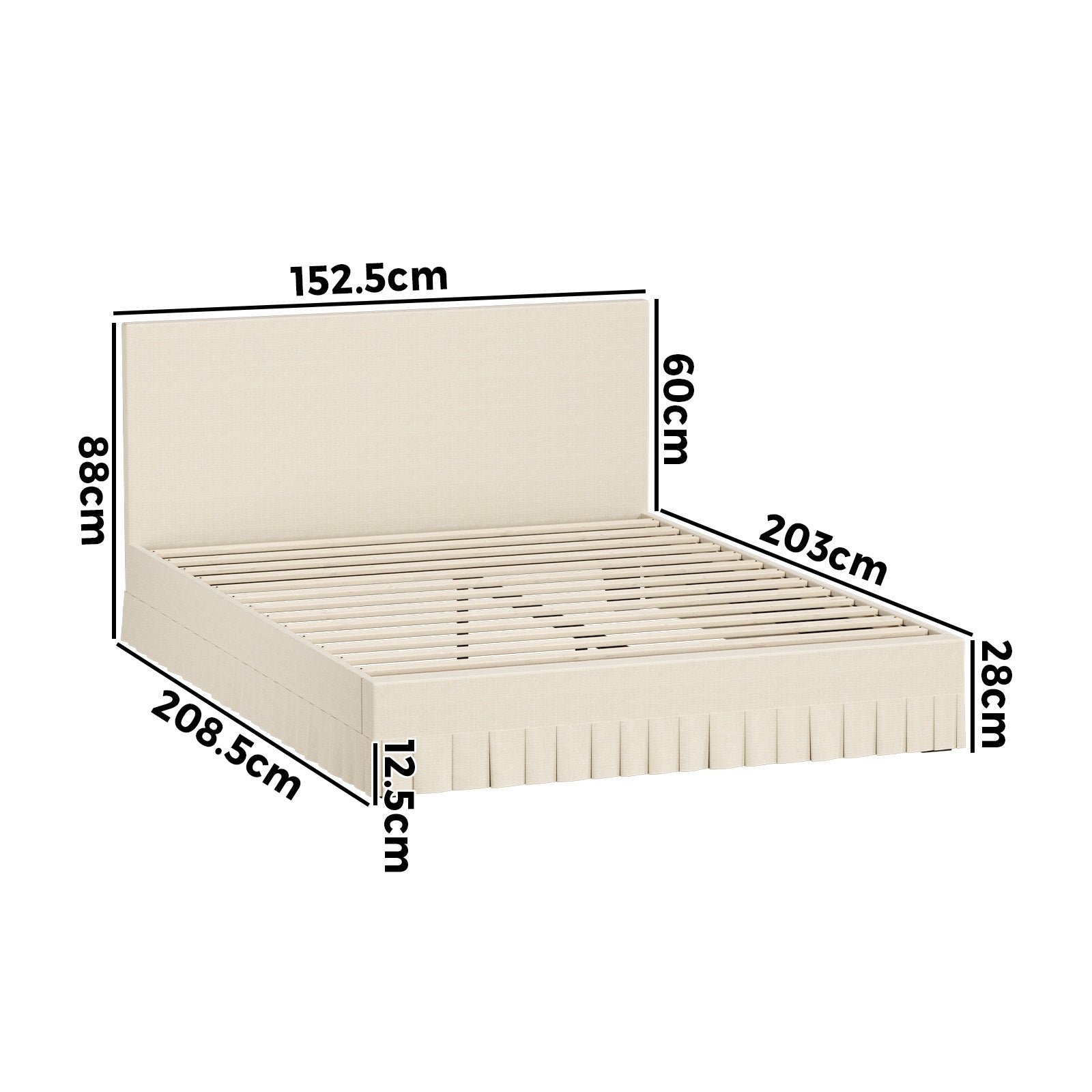 Oikiture Bed Frame Queen Size Upholstered Headboard Platform Base Beige