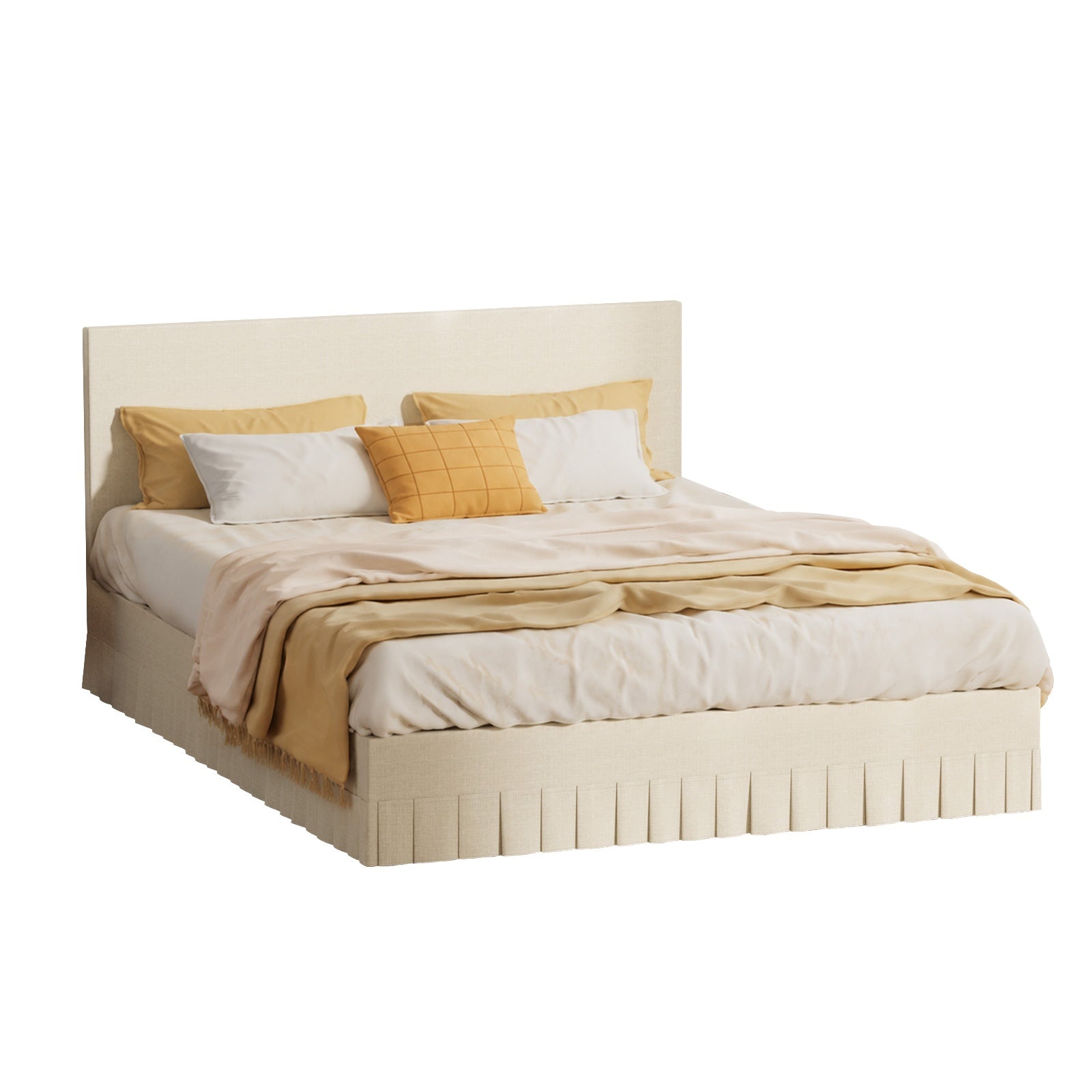 Oikiture Bed Frame Queen Size Upholstered Headboard Platform Base Beige