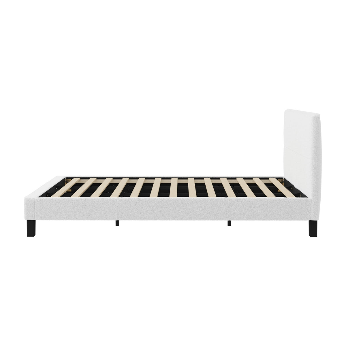 Oikiture Bed Frame King Size Base White Boucle TOFU - Sunyee