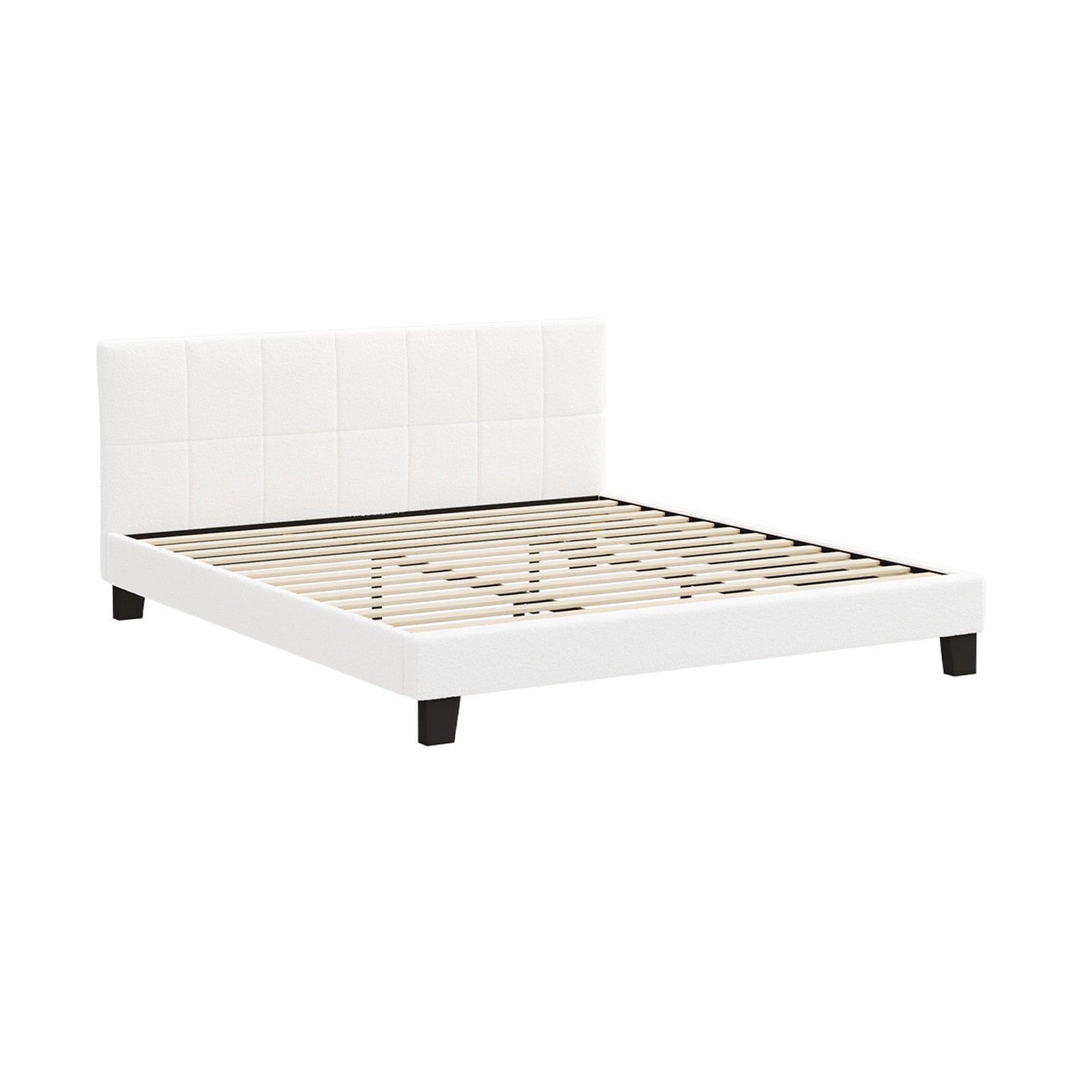 Oikiture Bed Frame Queen Double King Single Beds Base White Boucle TOFU - Sunyee