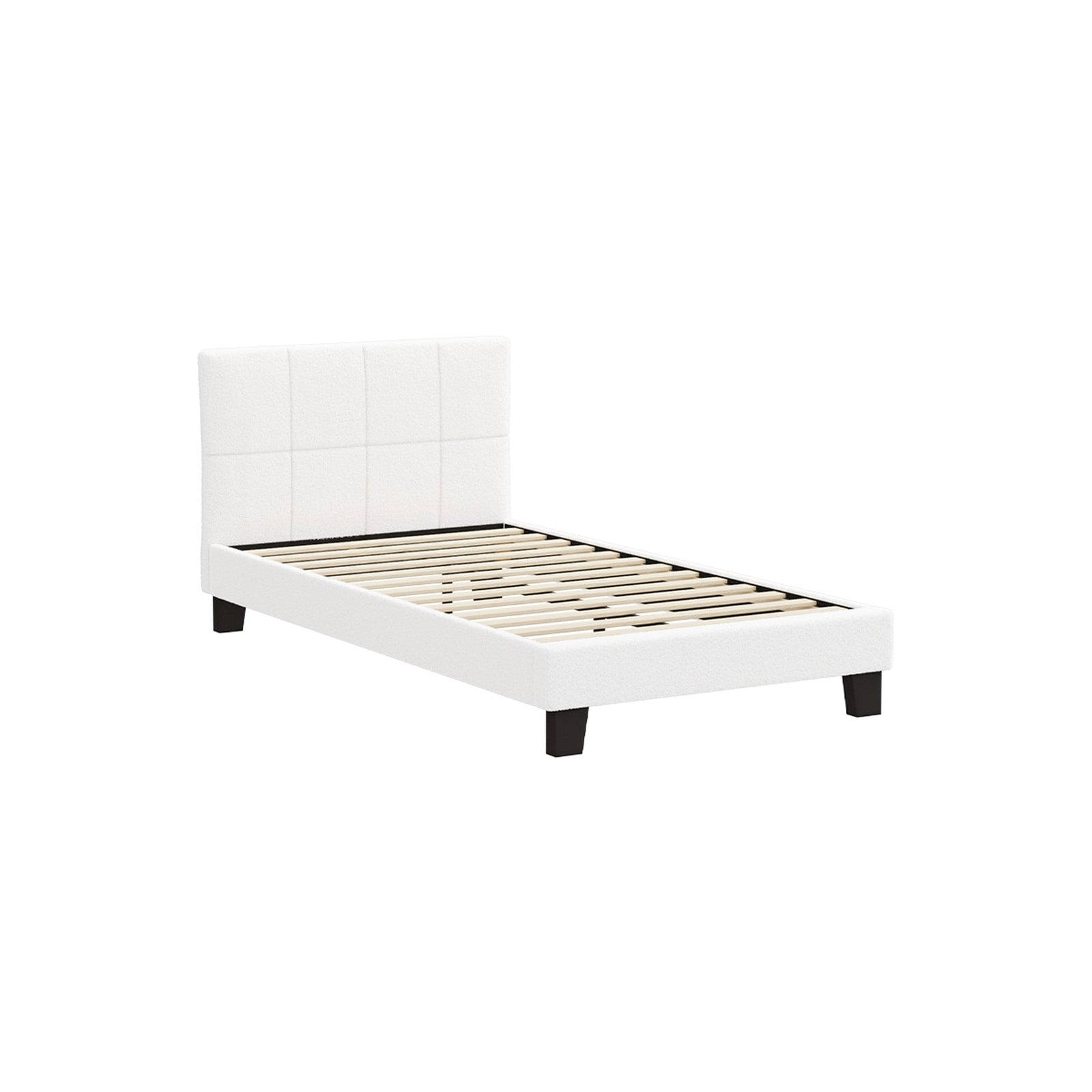 Oikiture Bed Frame Queen Double King Single Beds Base White Boucle TOFU - Sunyee