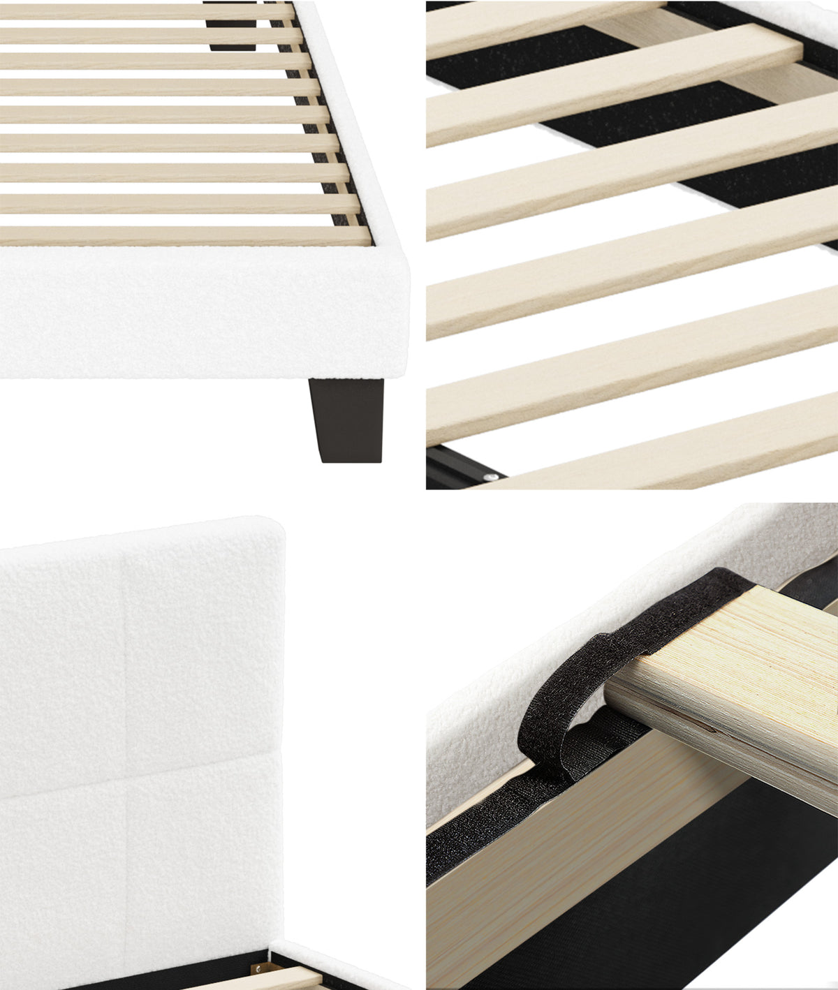 Oikiture Bed Frame Queen Size Base White Boucle TOFU - Sunyee