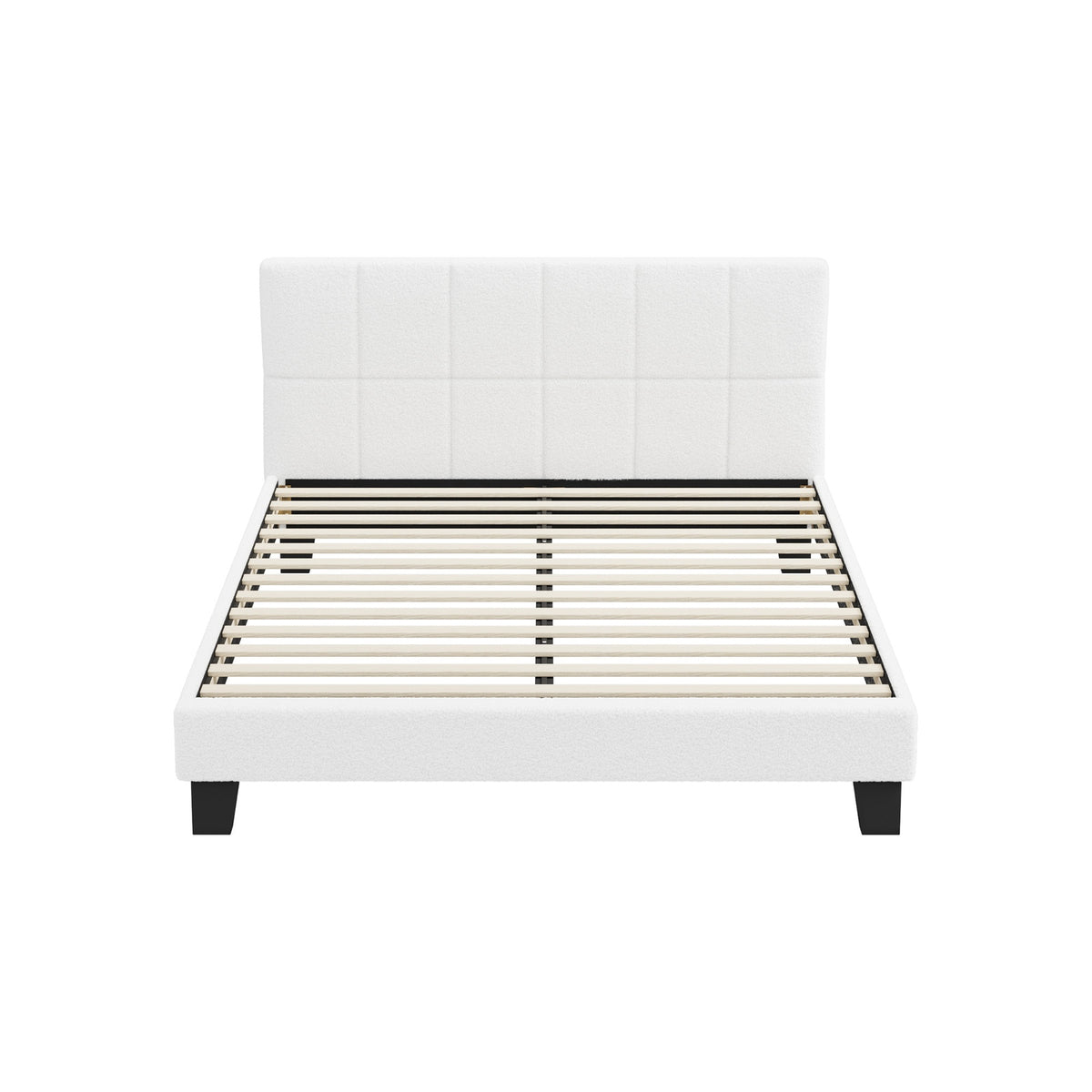 Oikiture Bed Frame Queen Size Base White Boucle TOFU - Sunyee