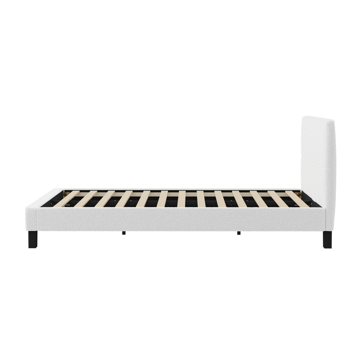 Oikiture Bed Frame Queen Size Base White Boucle TOFU - Sunyee