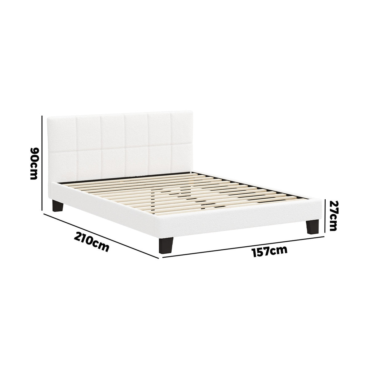 Oikiture Bed Frame Queen Size Base White Boucle TOFU - Sunyee