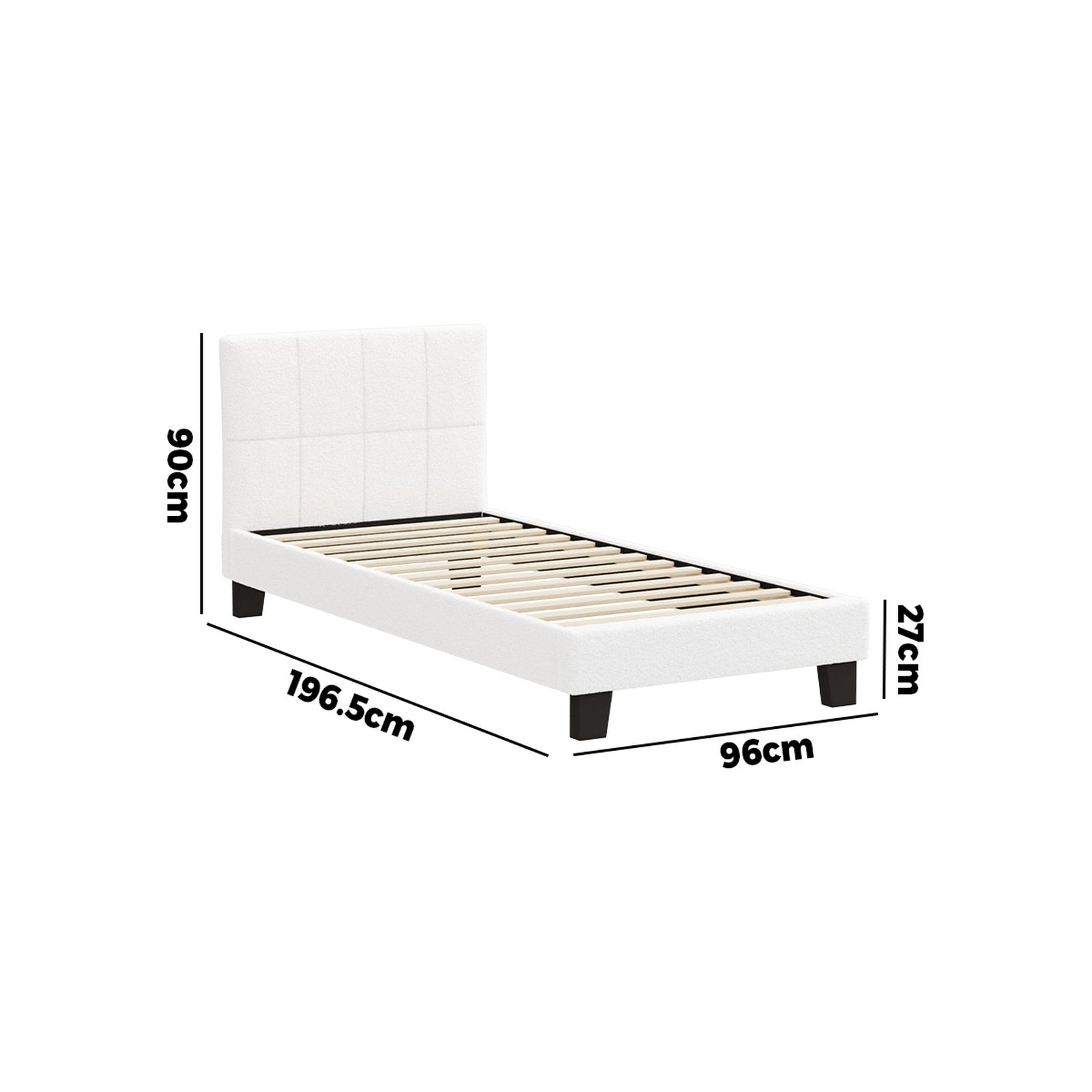 Oikiture Bed Frame Single Size Base White Boucle TOFU - Sunyee
