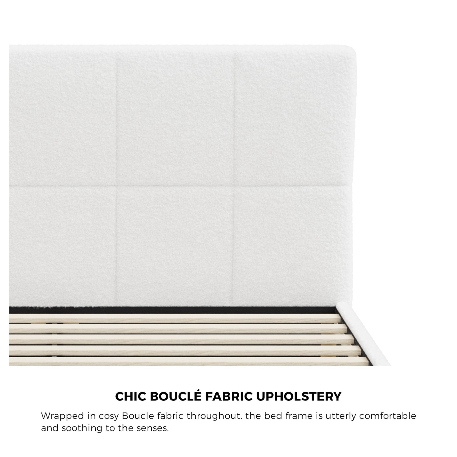 Oikiture Bed Frame Queen Double King Single Beds Base White Boucle TOFU - Sunyee