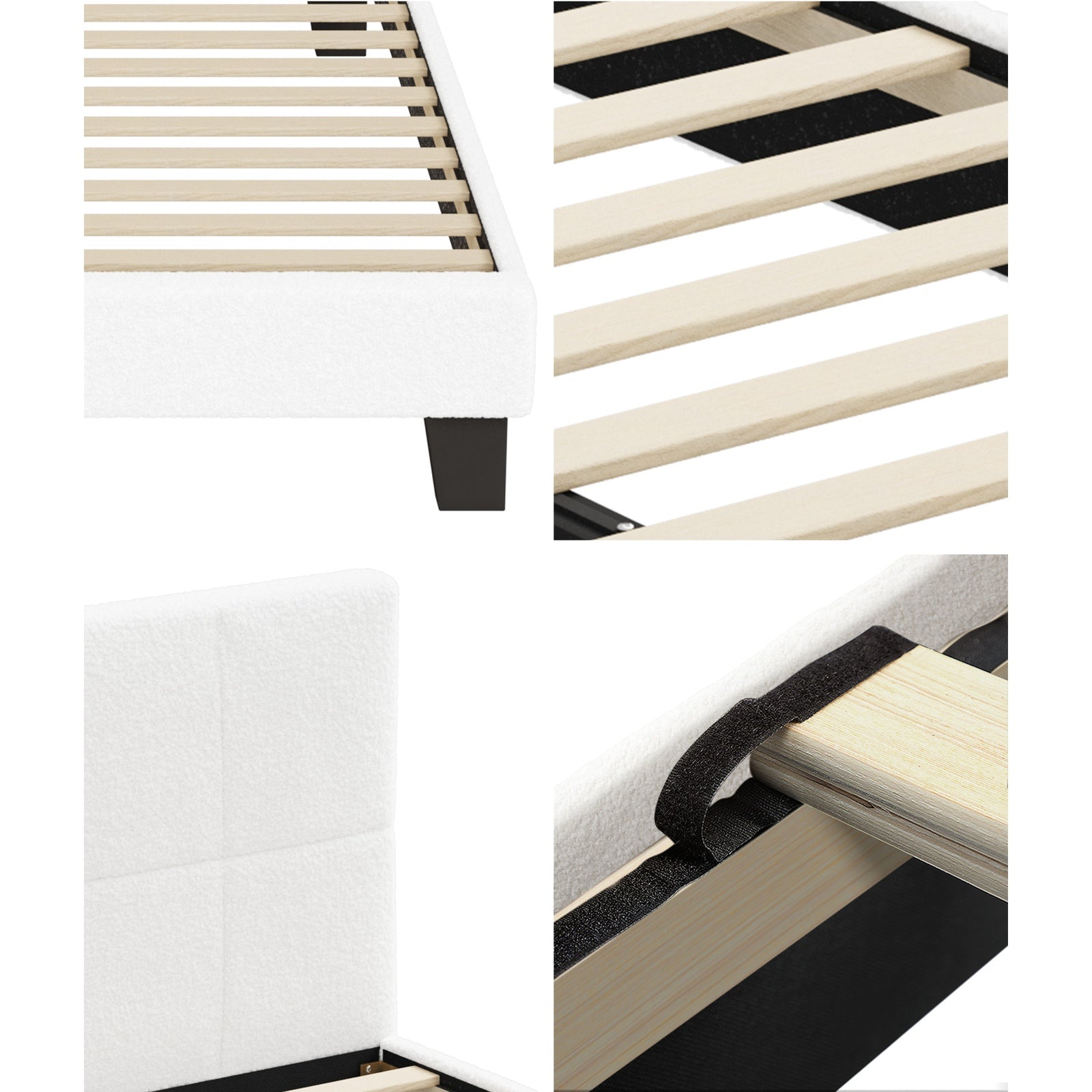 Oikiture Bed Frame Queen Double King Single Beds Base White Boucle TOFU - Sunyee