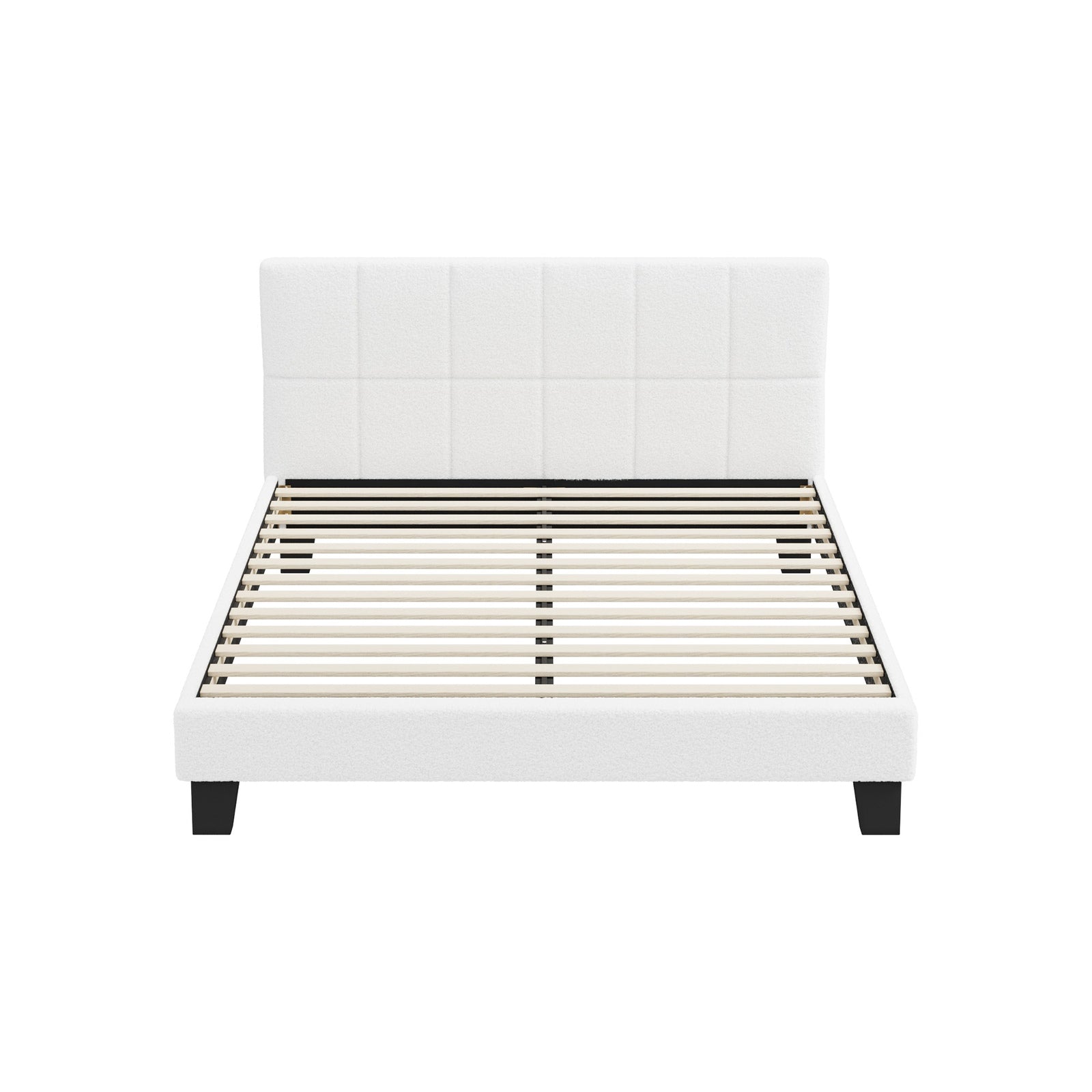 Oikiture Bed Frame Queen Double King Single Beds Base White Boucle TOFU - Sunyee