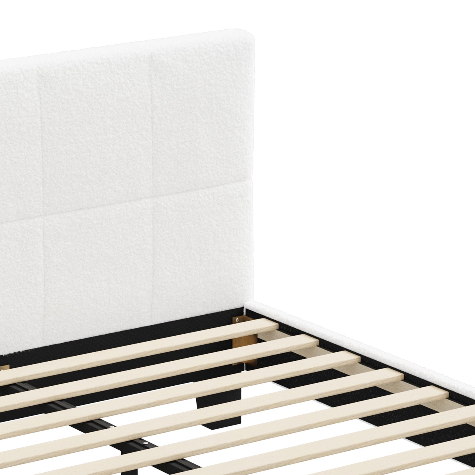 Oikiture Bed Frame Queen Double King Single Beds Base White Boucle TOFU - Sunyee
