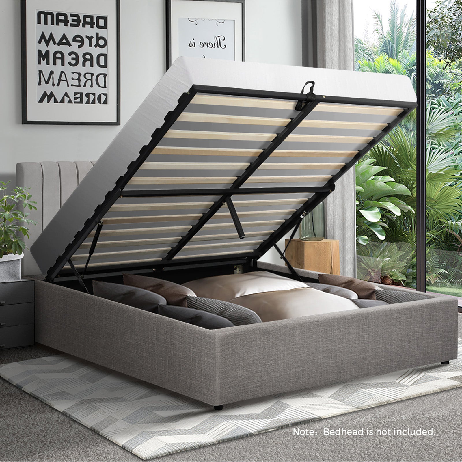 Oikiture Bed Frame Double Size Gas Lift Base With Storage Mattress Base Platform - Sunyee