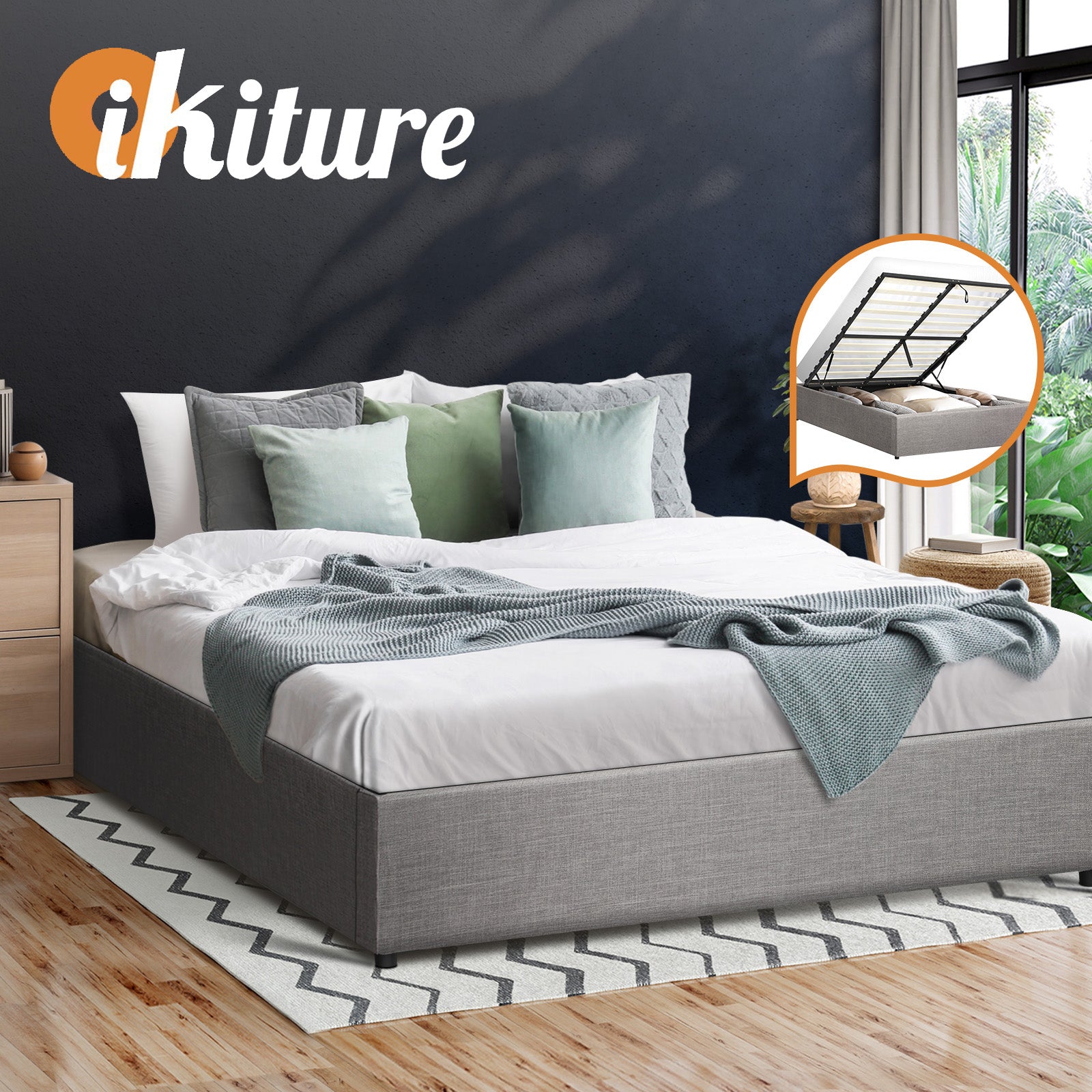 Oikiture Bed Frame Double Size Gas Lift Base With Storage Mattress Base Platform - Sunyee