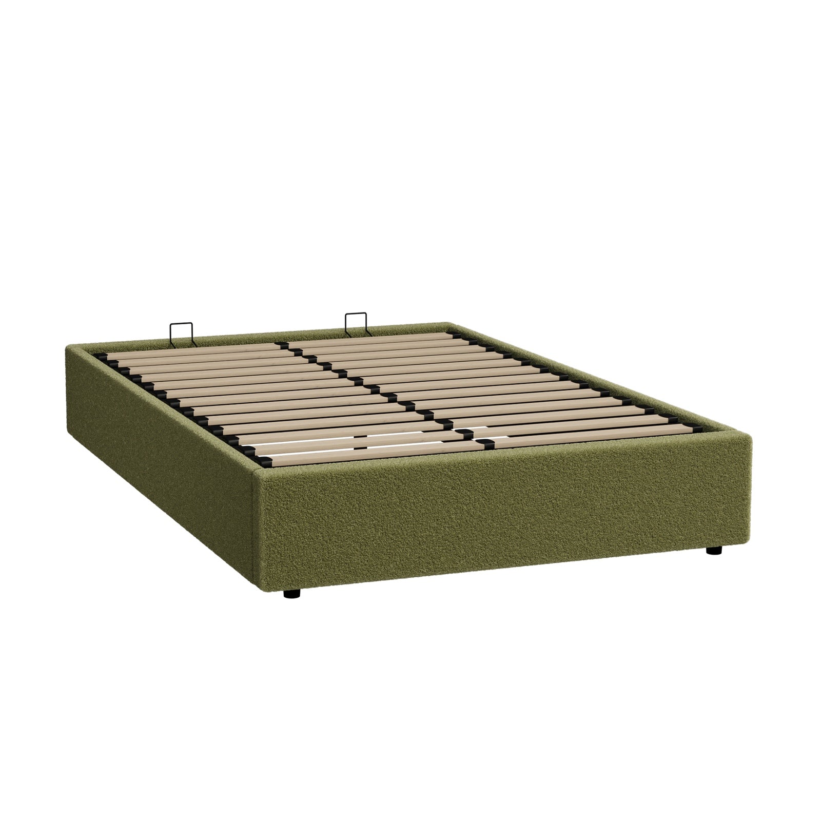 Oikiture Bed Frame King Single Size Gas Lift Base with Storage Boucle Green