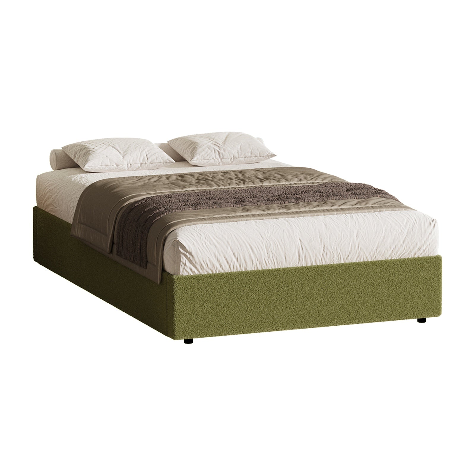 Oikiture Bed Frame King Single Size Gas Lift Base with Storage Boucle Green