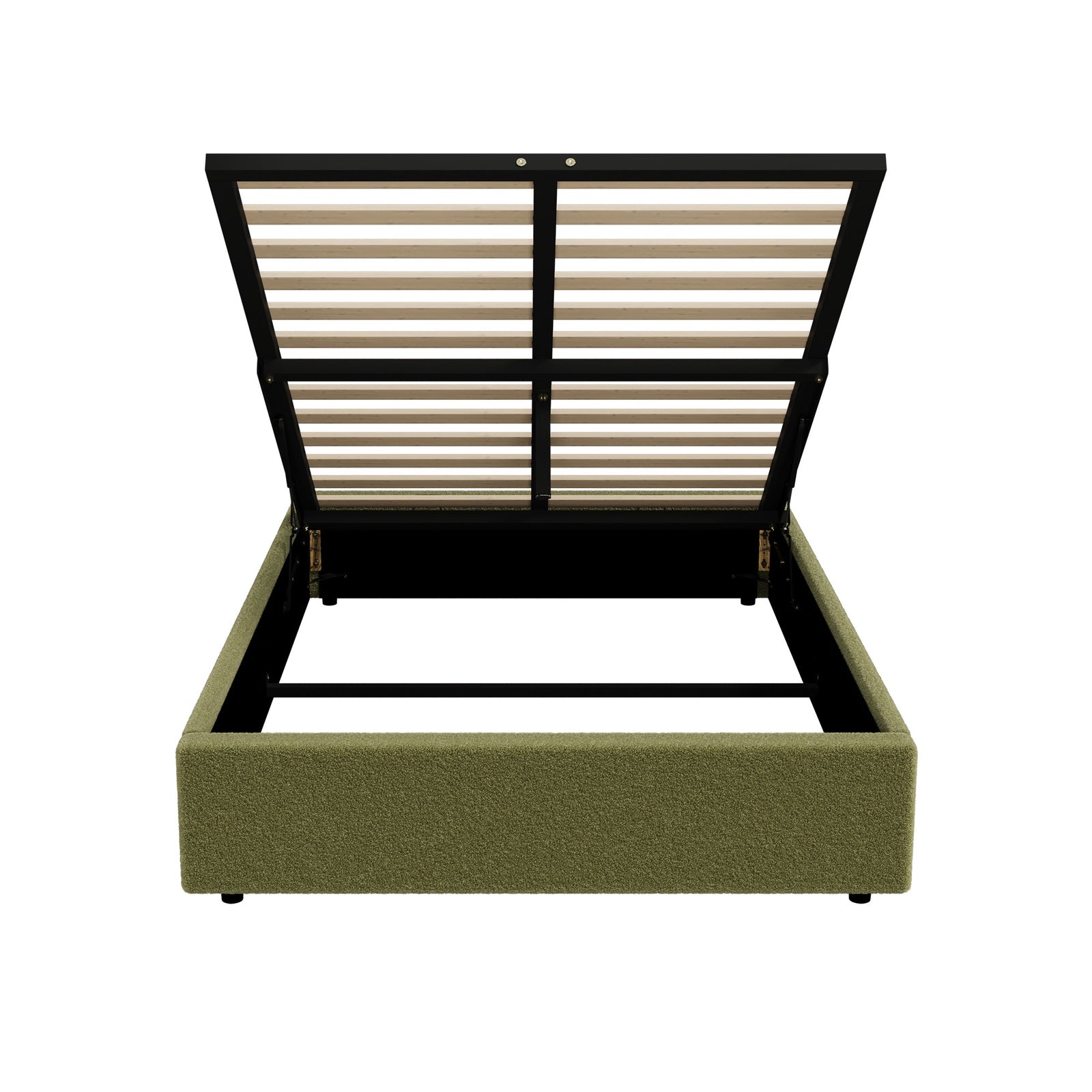 Oikiture Bed Frame King Single Size Gas Lift Base with Storage Boucle Green