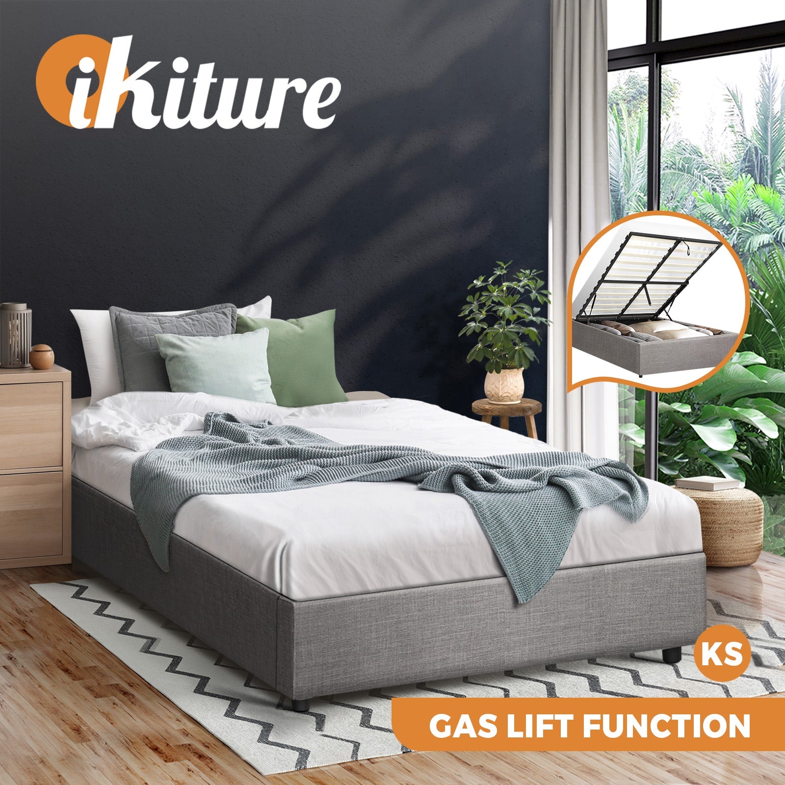 Oikiture Bed Frame Queen Double King Single Gas Lift Storage Beds - Sunyee