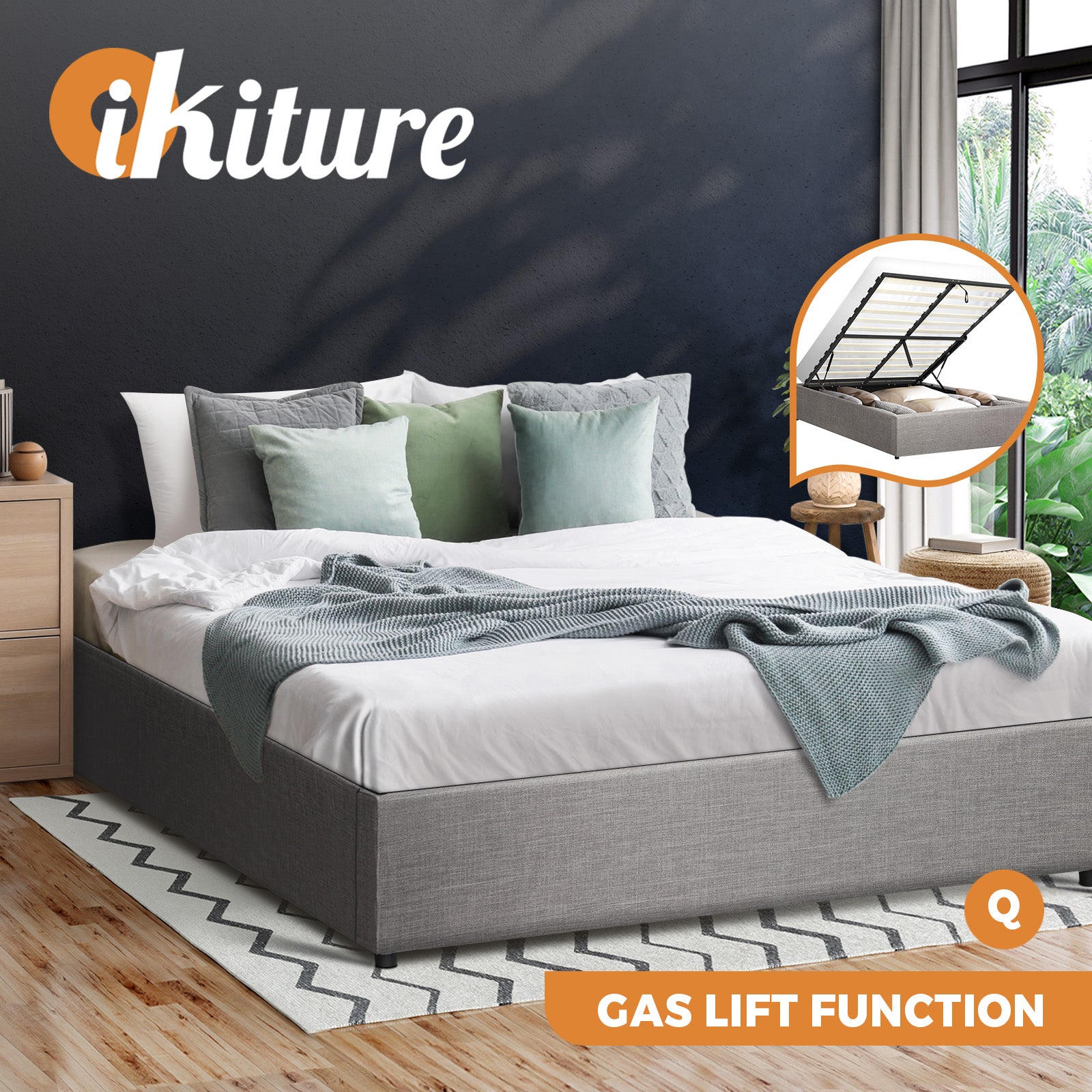 Oikiture Bed Frame Queen Double King Single Gas Lift Base With Storage Platform - Sunyee