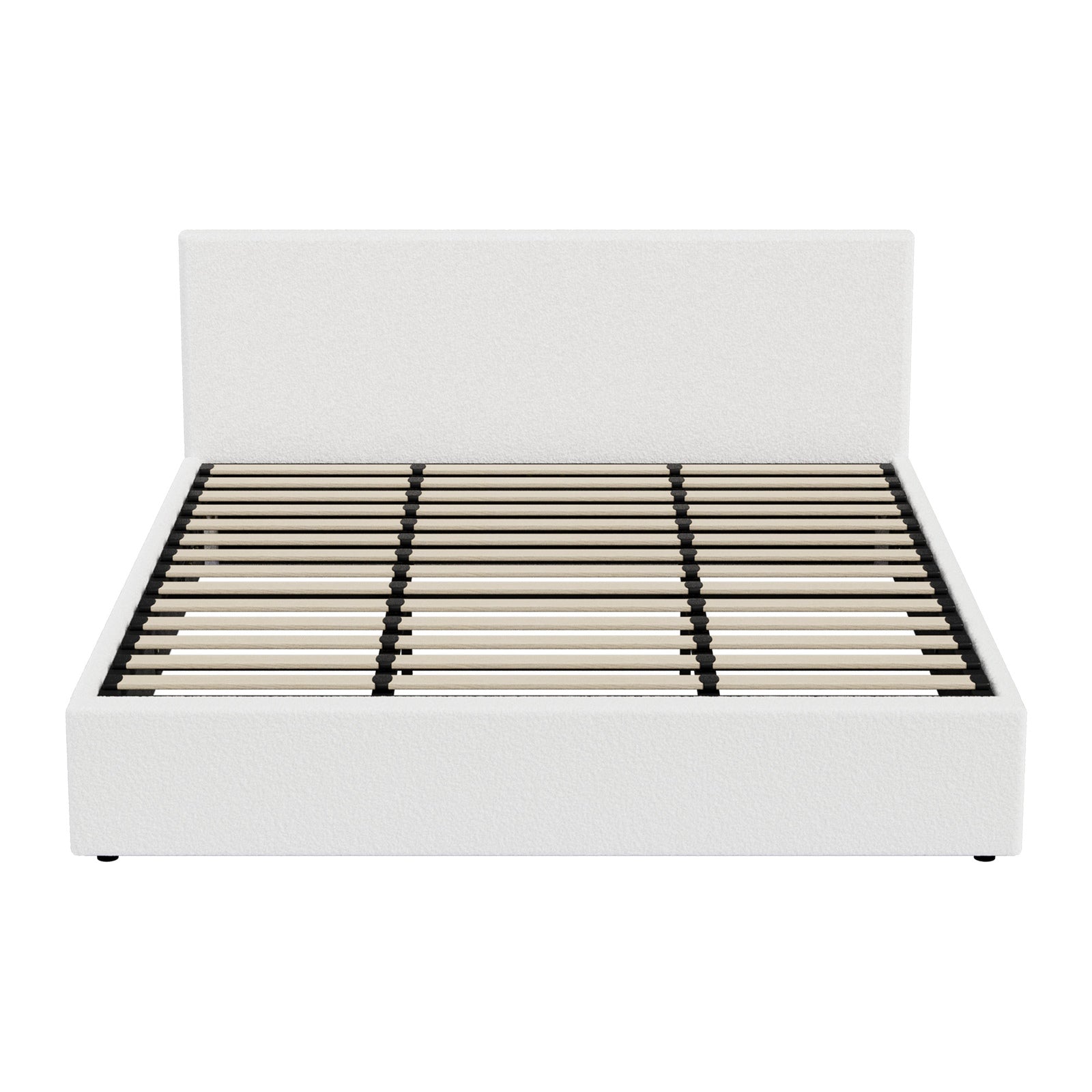 Oikiture Bed Frame King Size Gas Lift Storage Base LED Beds Boucle White