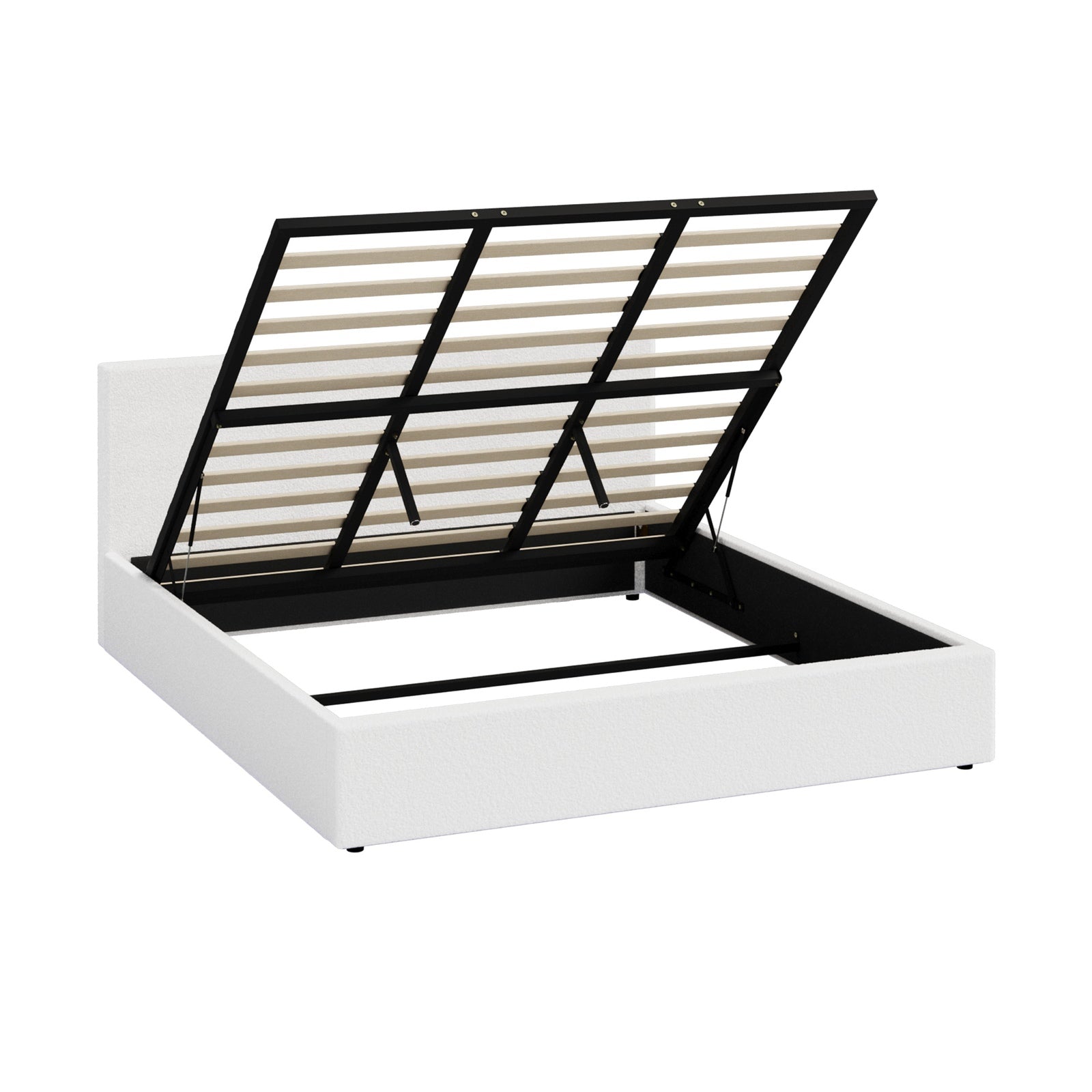 Oikiture Bed Frame King Size Gas Lift Storage Base LED Beds Boucle White