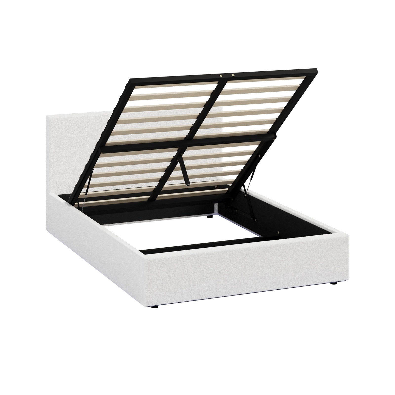 Oikiture Bed Frame King Single Size Gas Lift Storage Base LED Beds Boucle White