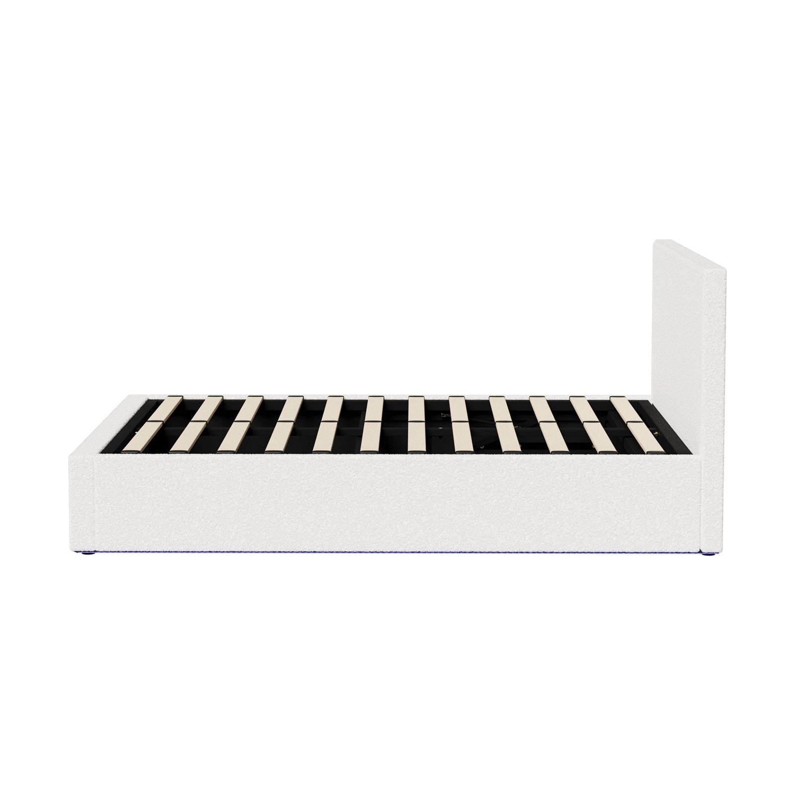 Oikiture Bed Frame King Single Size Gas Lift Storage Base LED Beds Boucle White