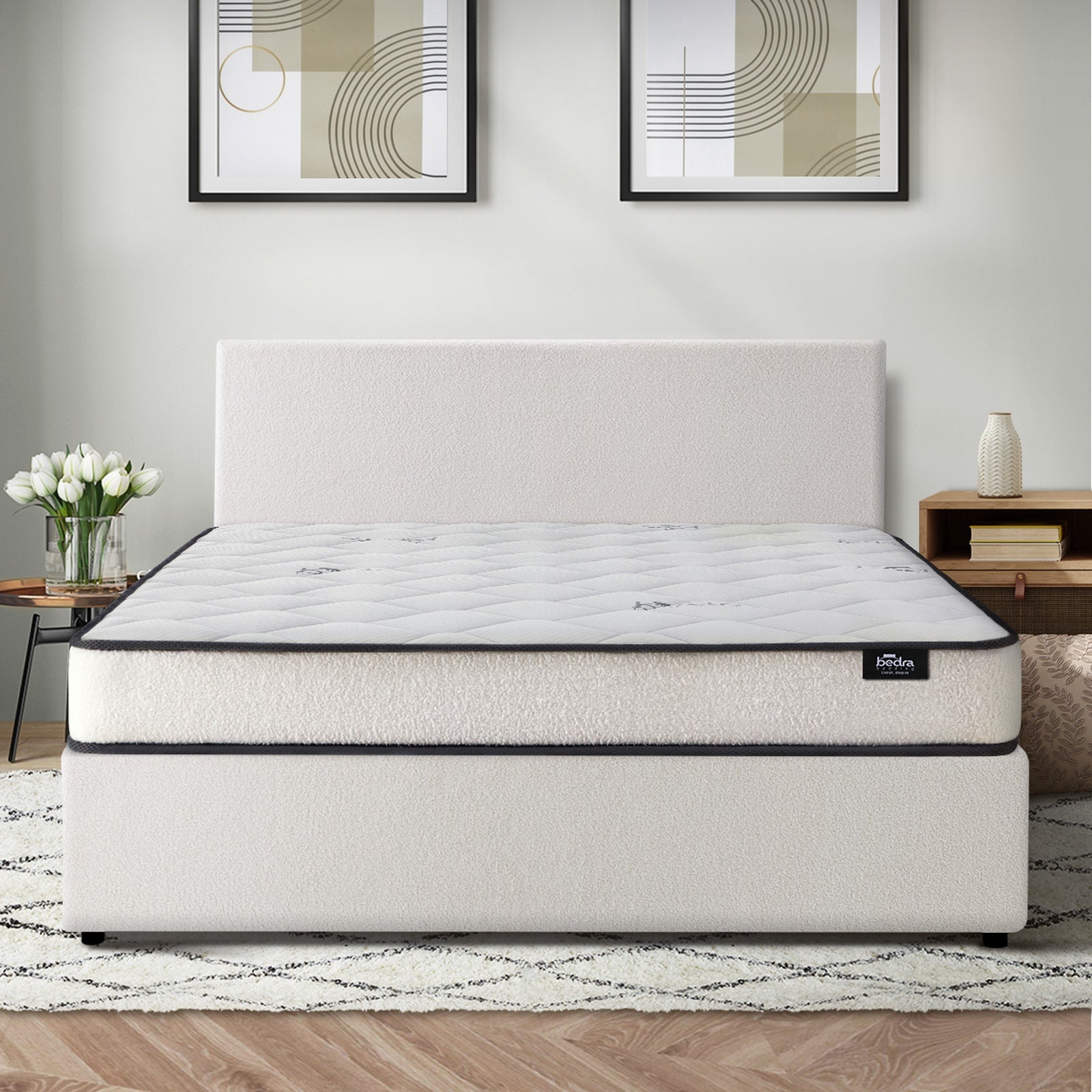 Oikiture Bed Frame Queen Size Gas Lift Boucle Beds With Mattress Set - Sunyee