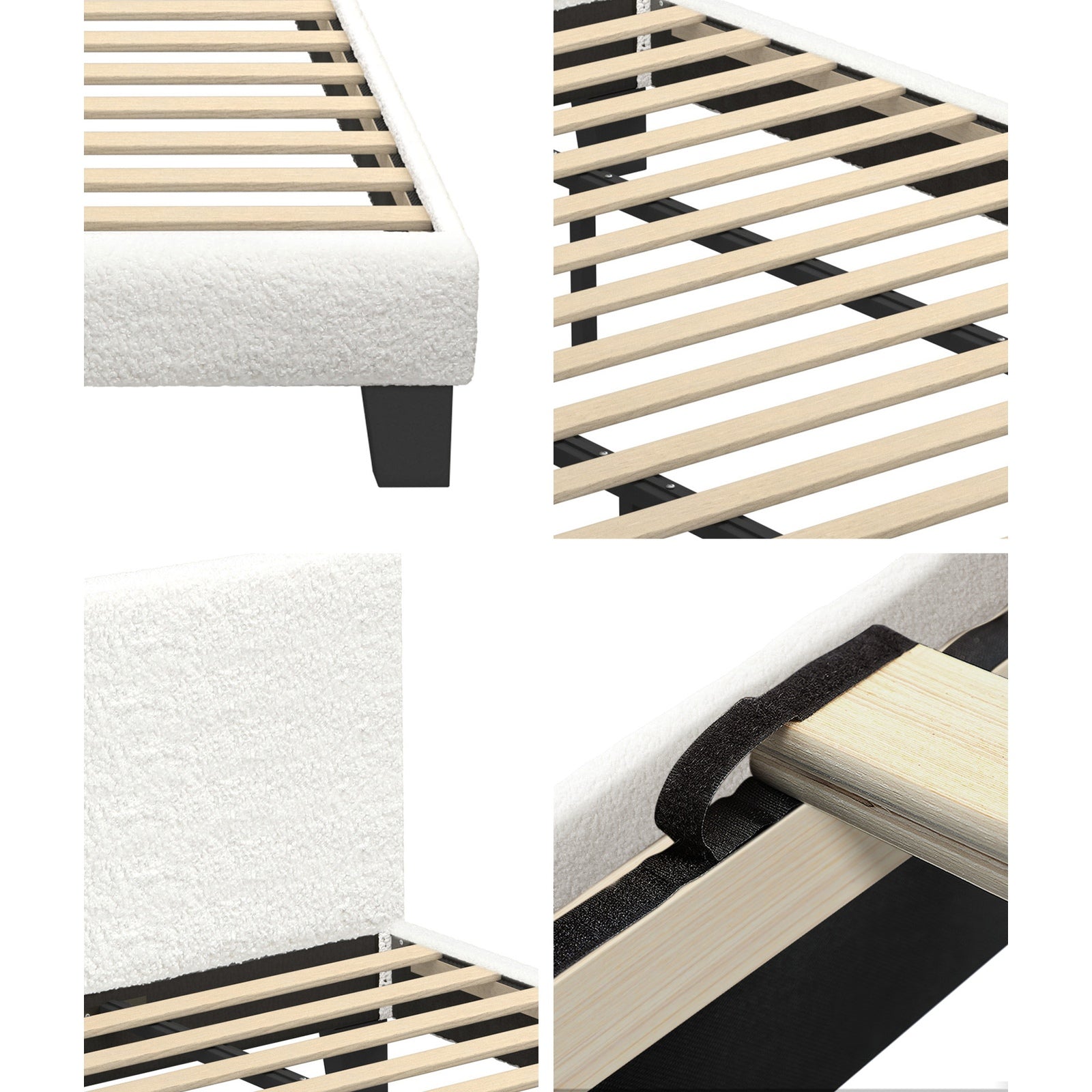 Oikiture Bed Frame King Size Mattress Base Boucle Fabric Platform Wooden Slats - Sunyee