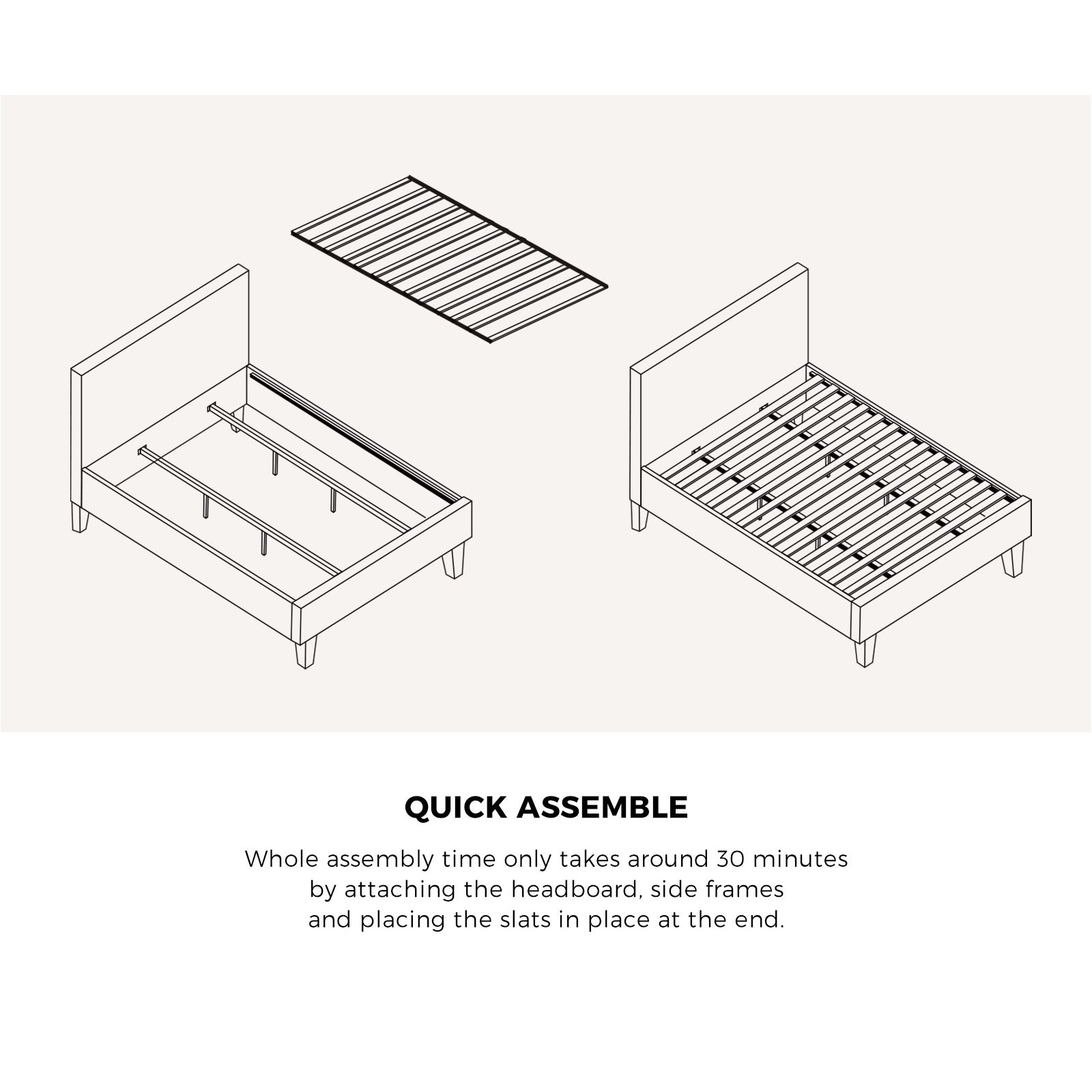 Oikiture Bed Frame King Size Mattress Base Boucle Fabric Platform Wooden Slats - Sunyee