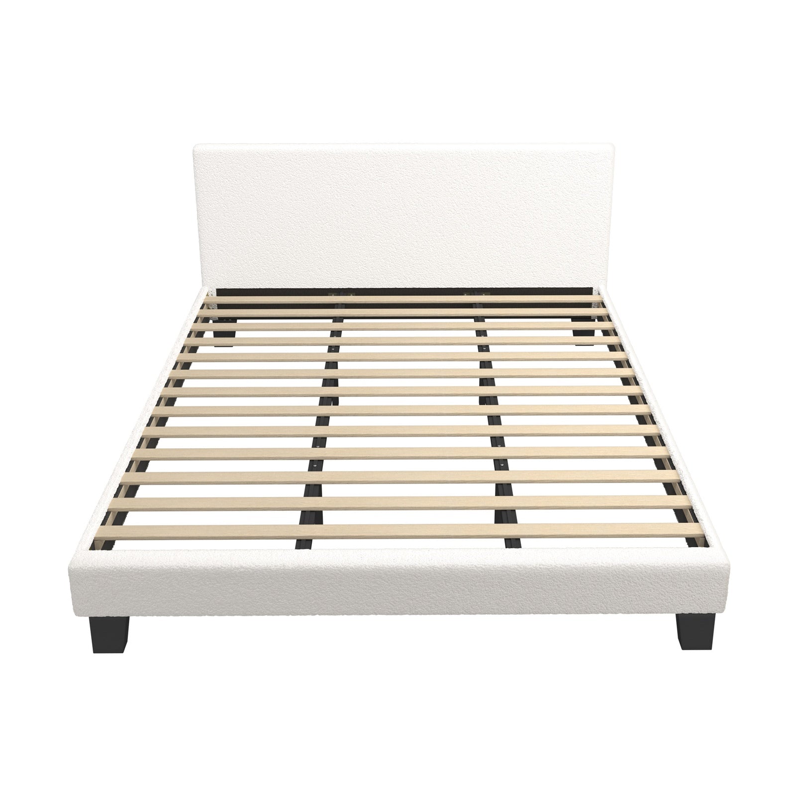Oikiture Bed Frame King Size Mattress Base Boucle Fabric Platform Wooden Slats - Sunyee