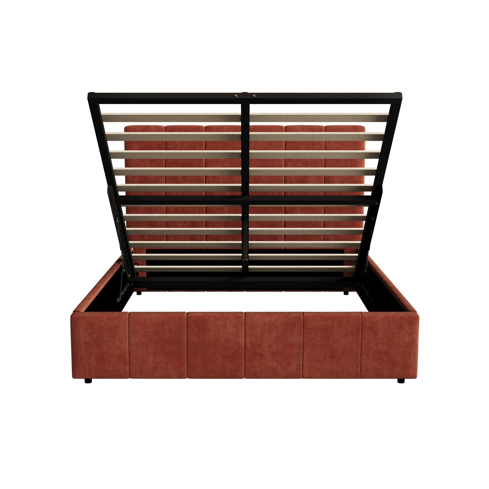 Oikiture Bed Frame Double Size Beds Gas Lift Mattress Base Fluted Headboard Rust