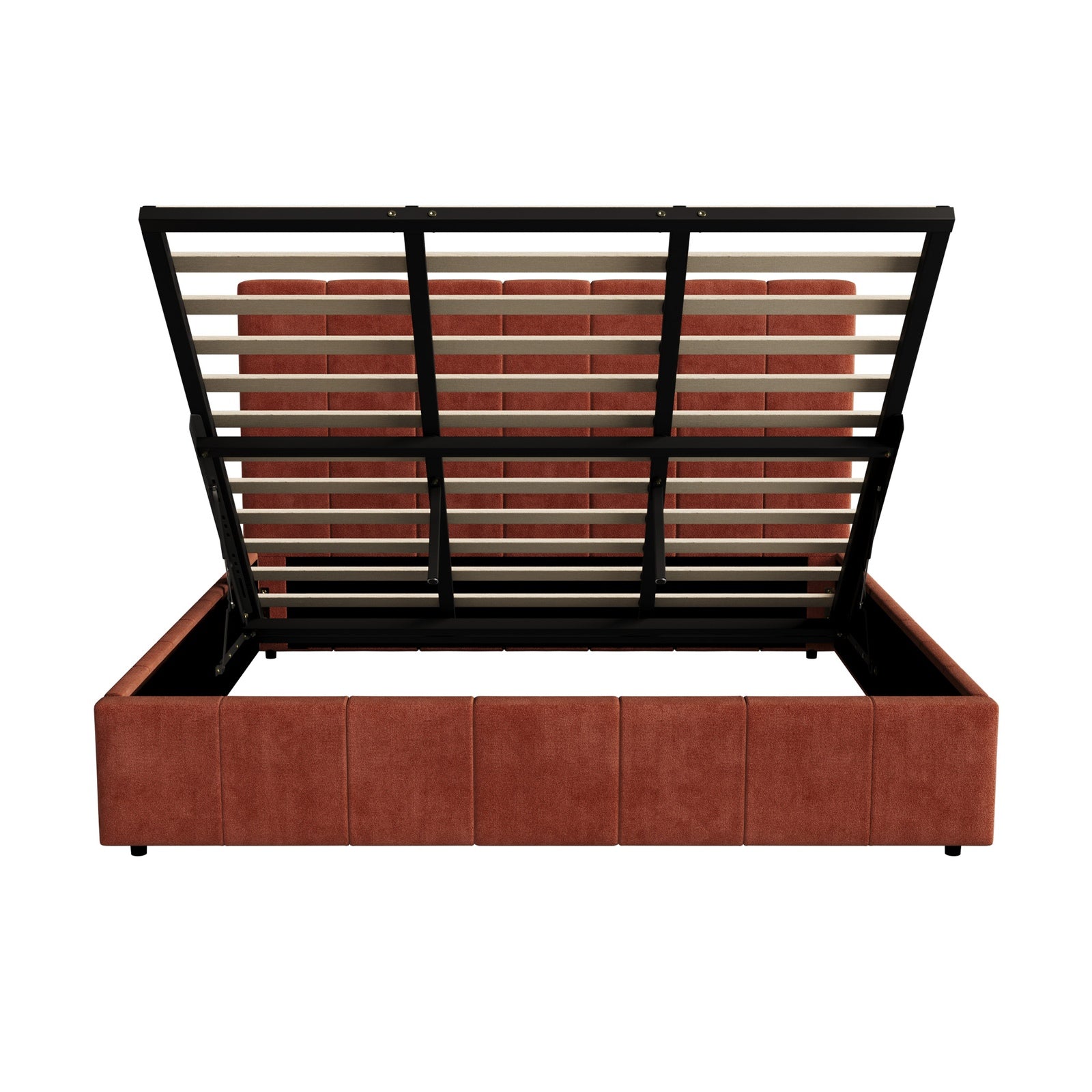 Oikiture Bed Frame King Size Beds Gas Lift Mattress Base Fluted Headboard Rust