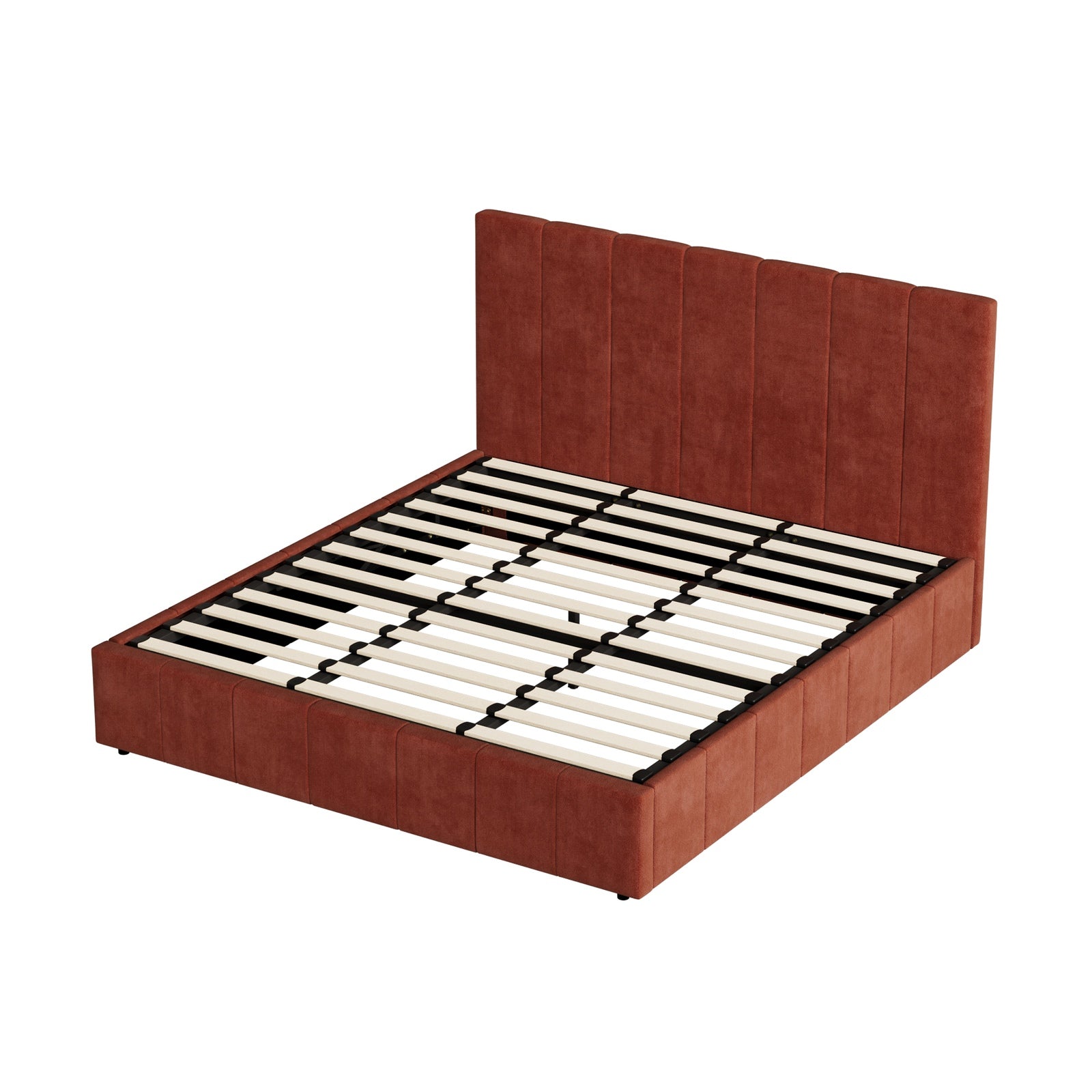 Oikiture Bed Frame King Size Beds Gas Lift Mattress Base Fluted Headboard Rust