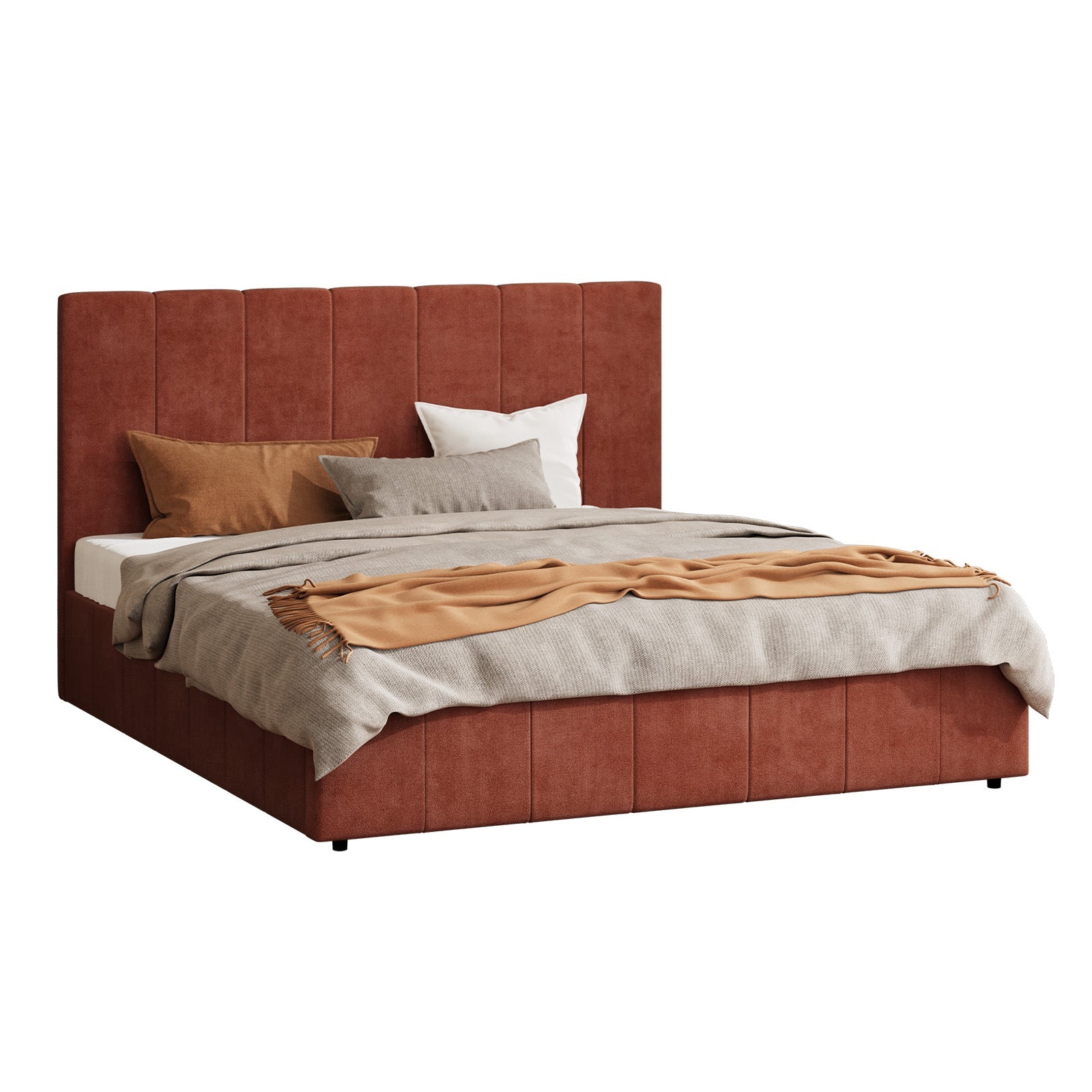 Oikiture Bed Frame King Size Beds Gas Lift Mattress Base Fluted Headboard Rust