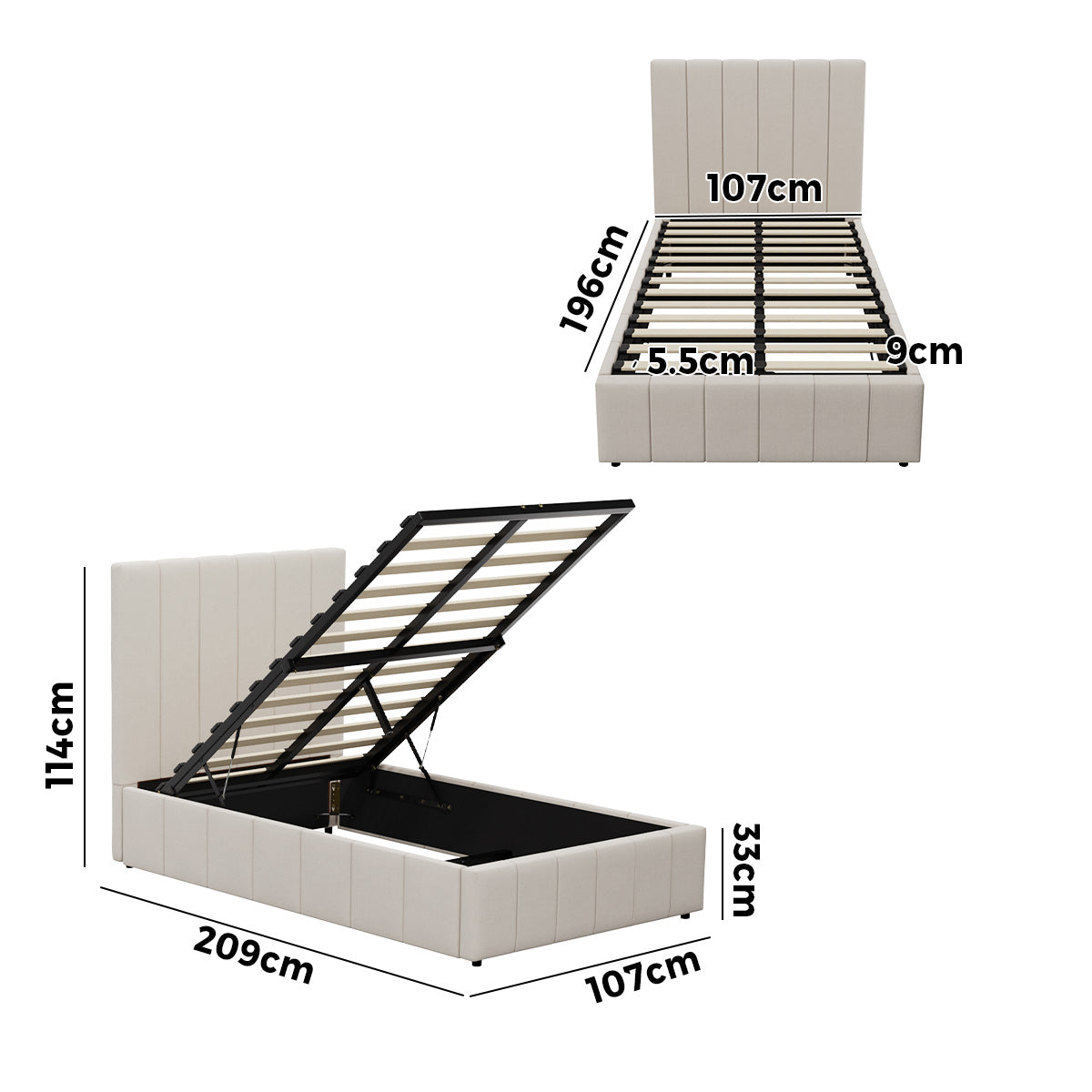 Oikiture Bed Frame King Single Beds Platform Gas Lift Storage Base VISH - Sunyee