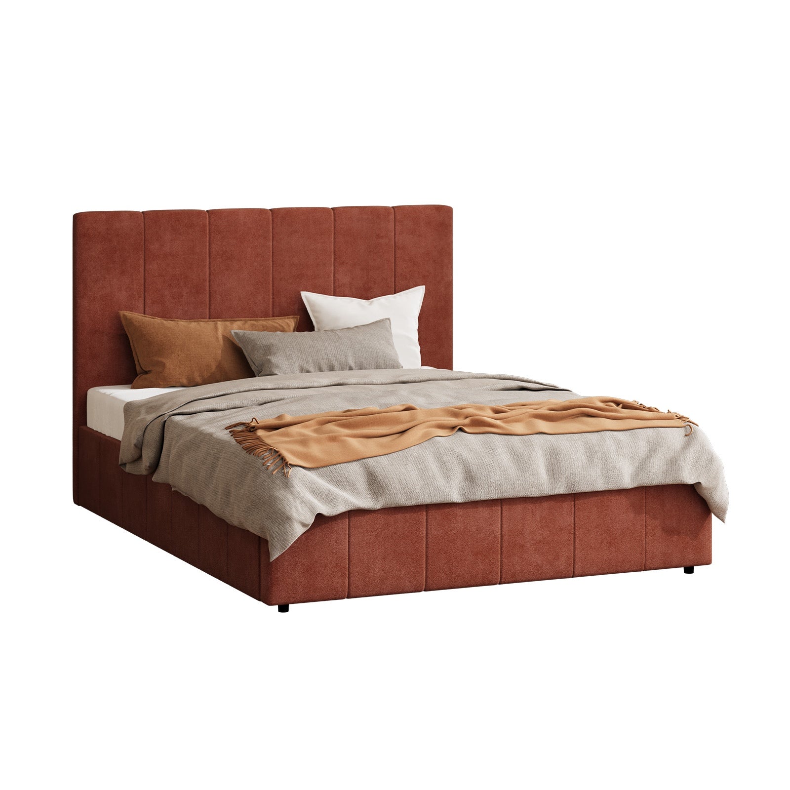 Oikiture Bed Frame Queen Size Beds Gas Lift Mattress Base Fluted Headboard Rust