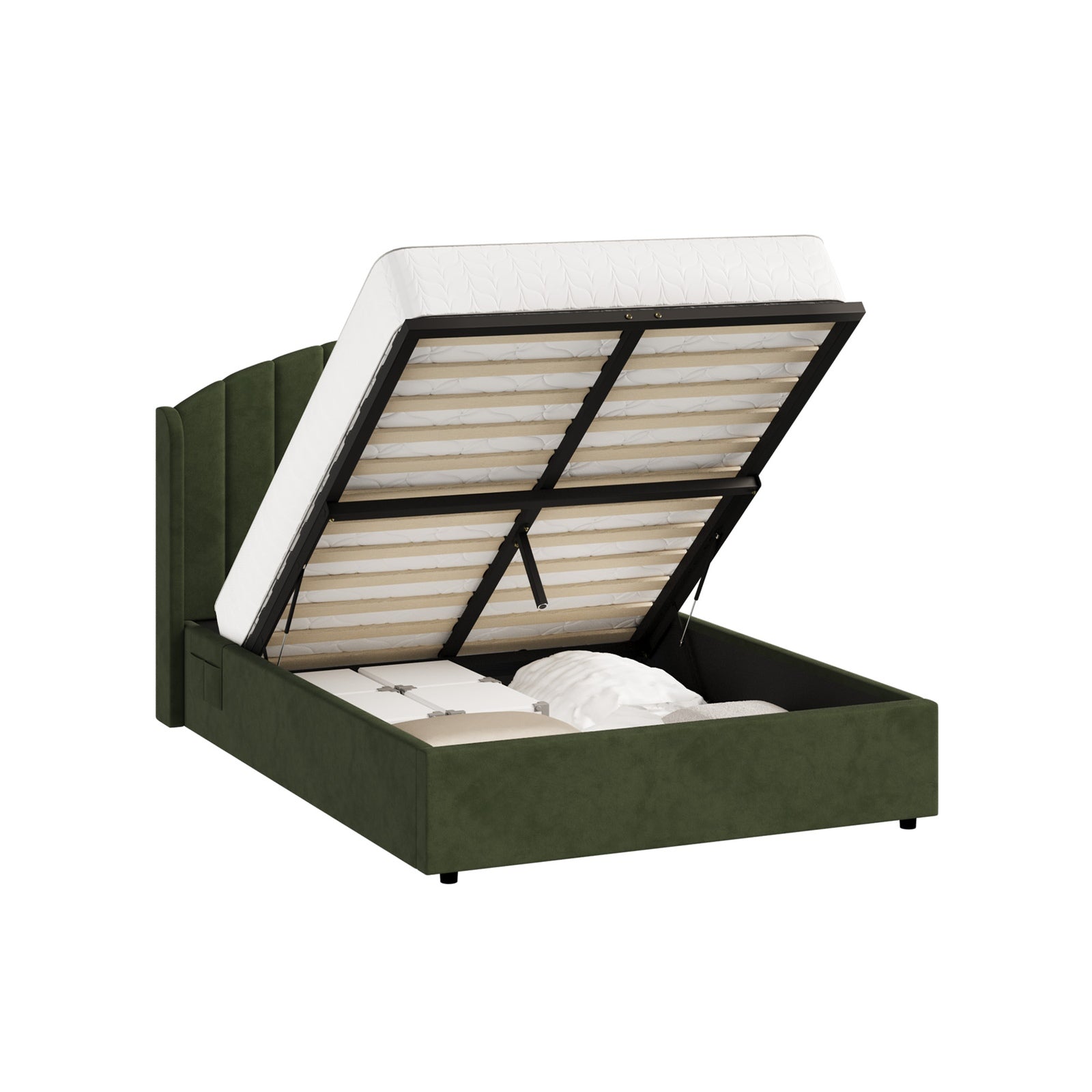 Oikiture Bed Frame Double Size With Gas Lift Storage USB Charging Velvet - Sunyee