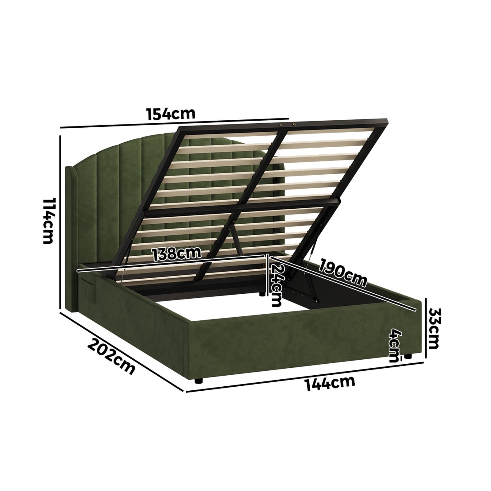 Oikiture Bed Frame Double Size With Gas Lift Storage USB Charging Velvet - Sunyee