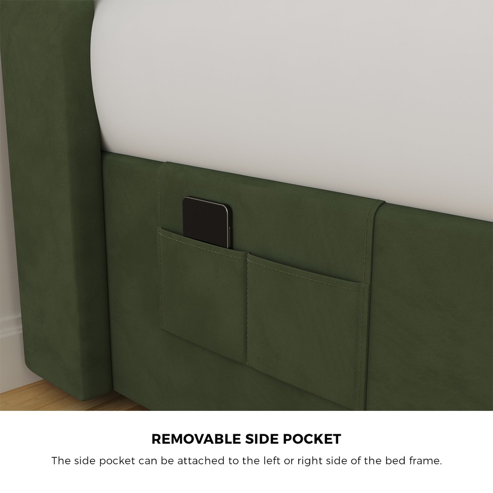 Oikiture Bed Frame Queen Double King Single With Gas Lift Base USB Charge Velvet - Sunyee