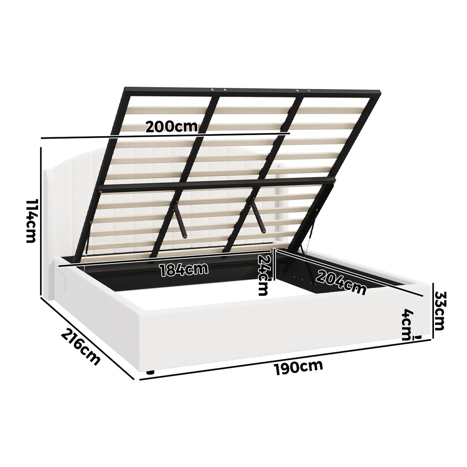Oikiture Bed Frame King Size With Gas Lift Storage USB Charging Boucle - Sunyee