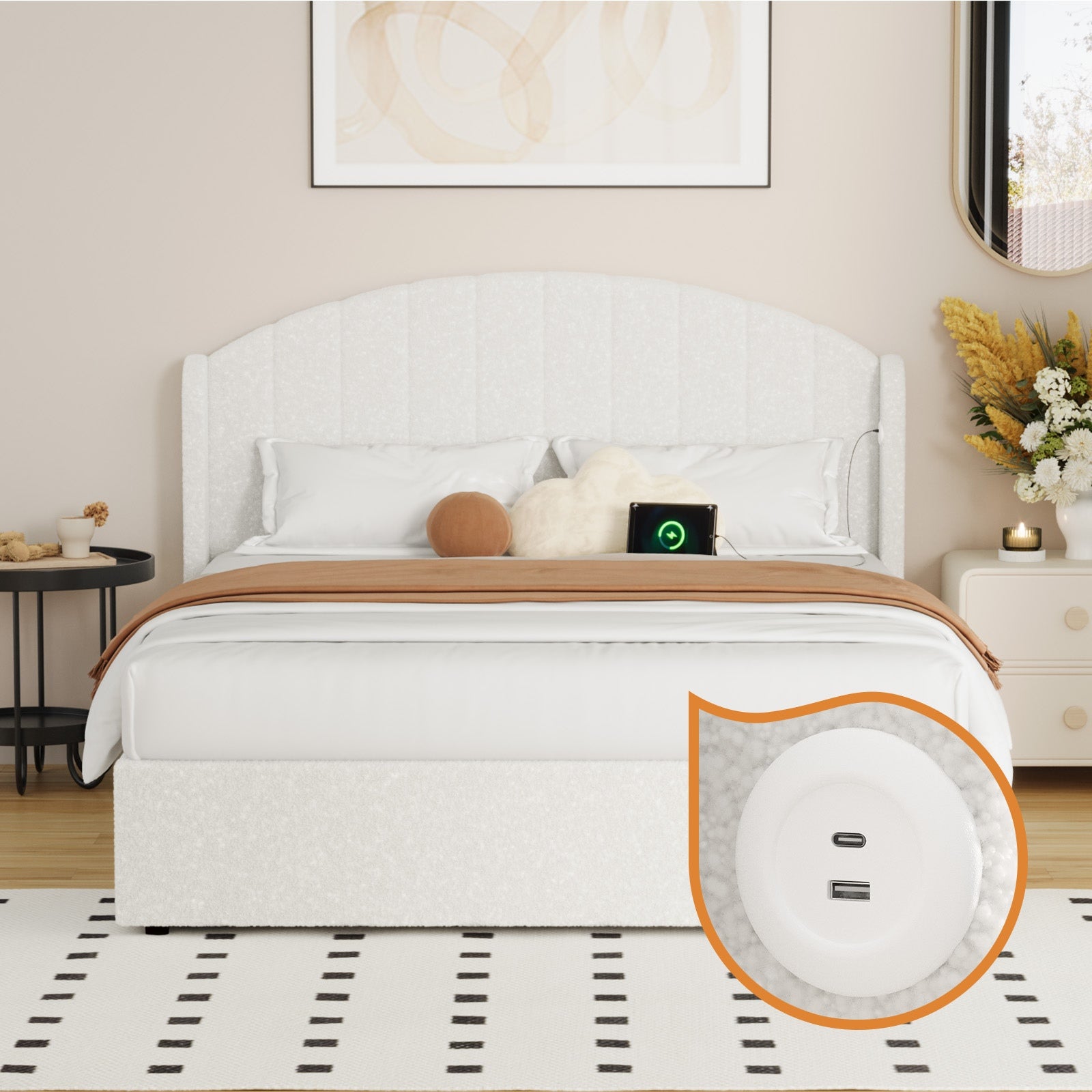 Oikiture Bed Frame Queen Double King Single Gas Lift Base USB Charging
