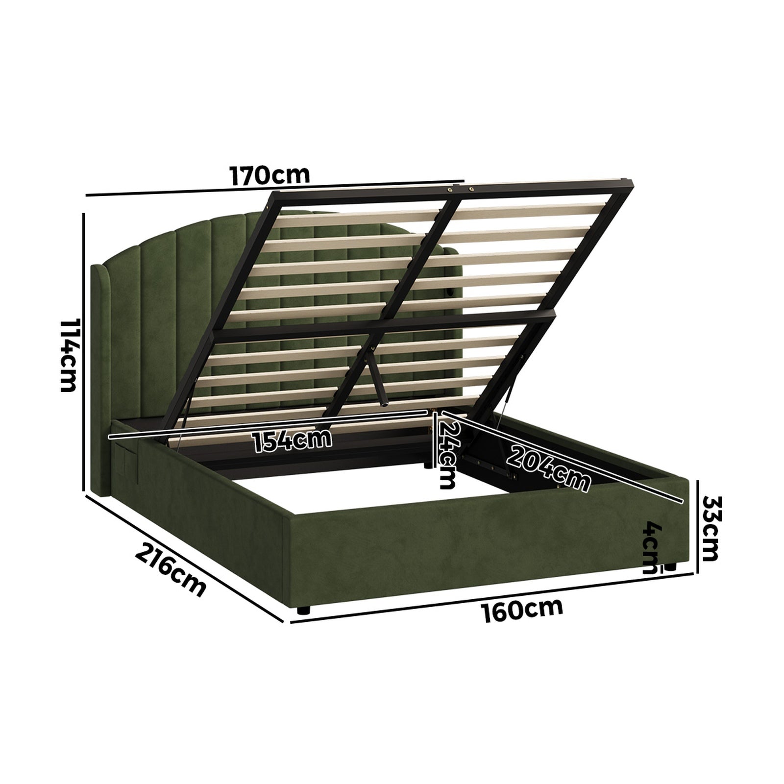 Oikiture Bed Frame Queen Size With Gas Lift Storage USB Charging Velvet - Sunyee