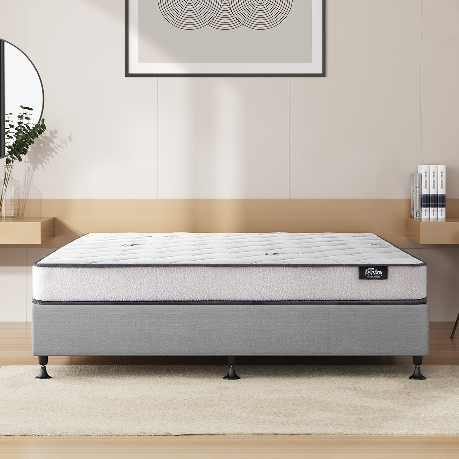 Oikiture Bed Frame Double Size Upholstered Platform with Mattress Beige - Sunyee