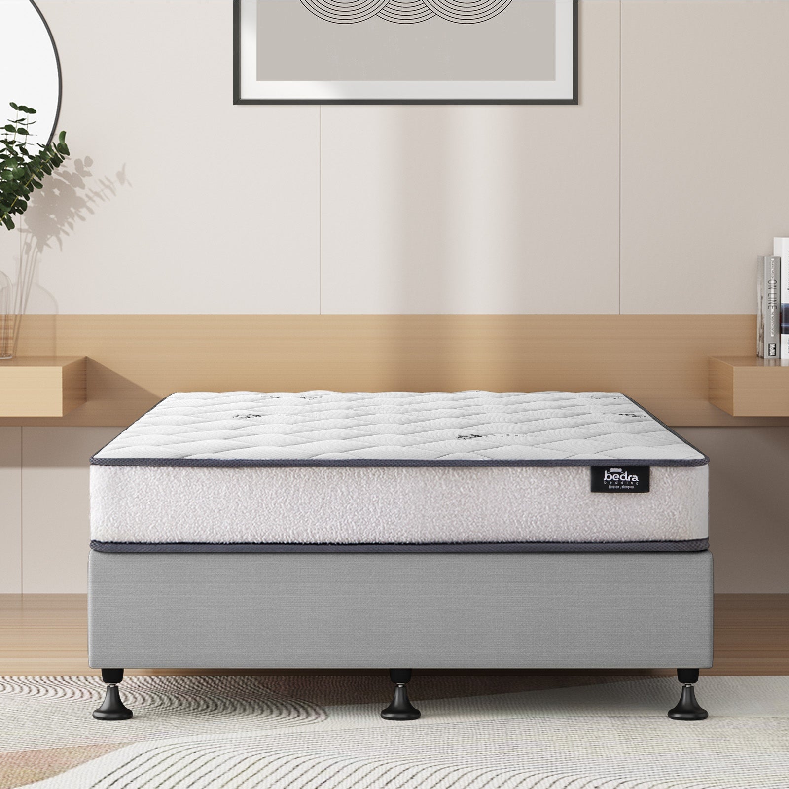 Oikiture Bed Frame King Single Size Upholstered Platform with Mattress Beige - Sunyee