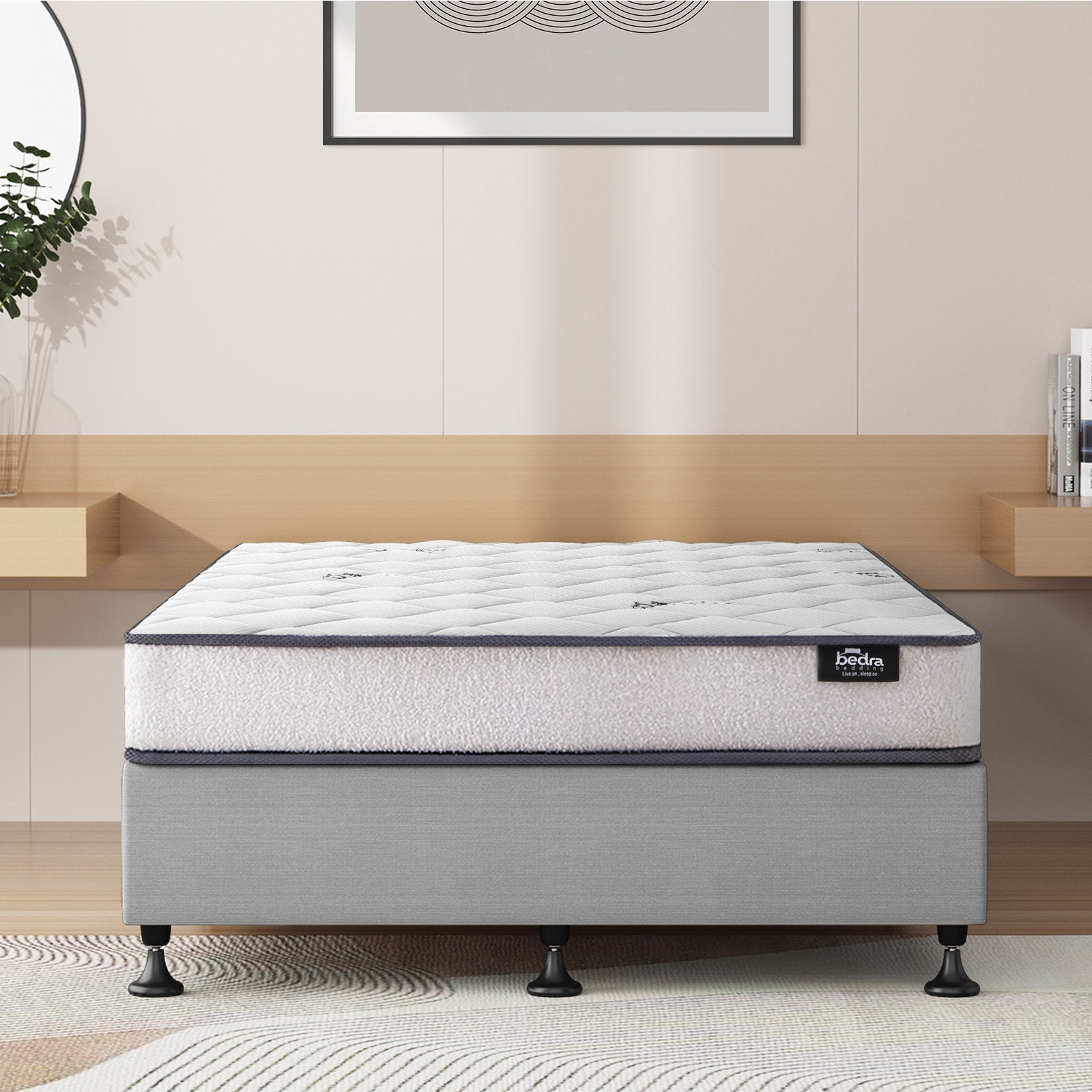 Oikiture Bed Frame Single Size Upholstered Platform with Mattress Beige - Sunyee